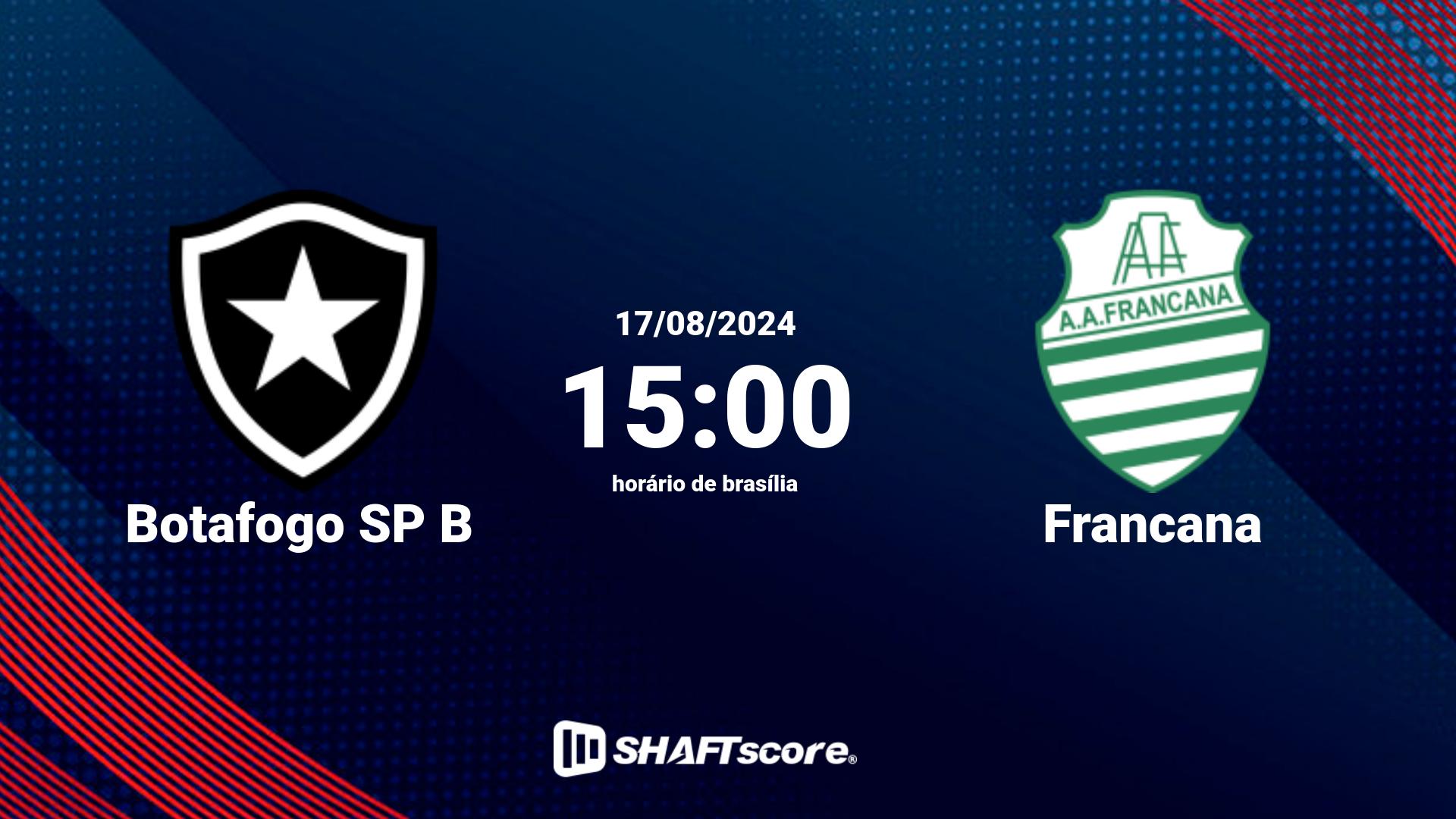 Estatísticas do jogo Botafogo SP B vs Francana 17.08 15:00