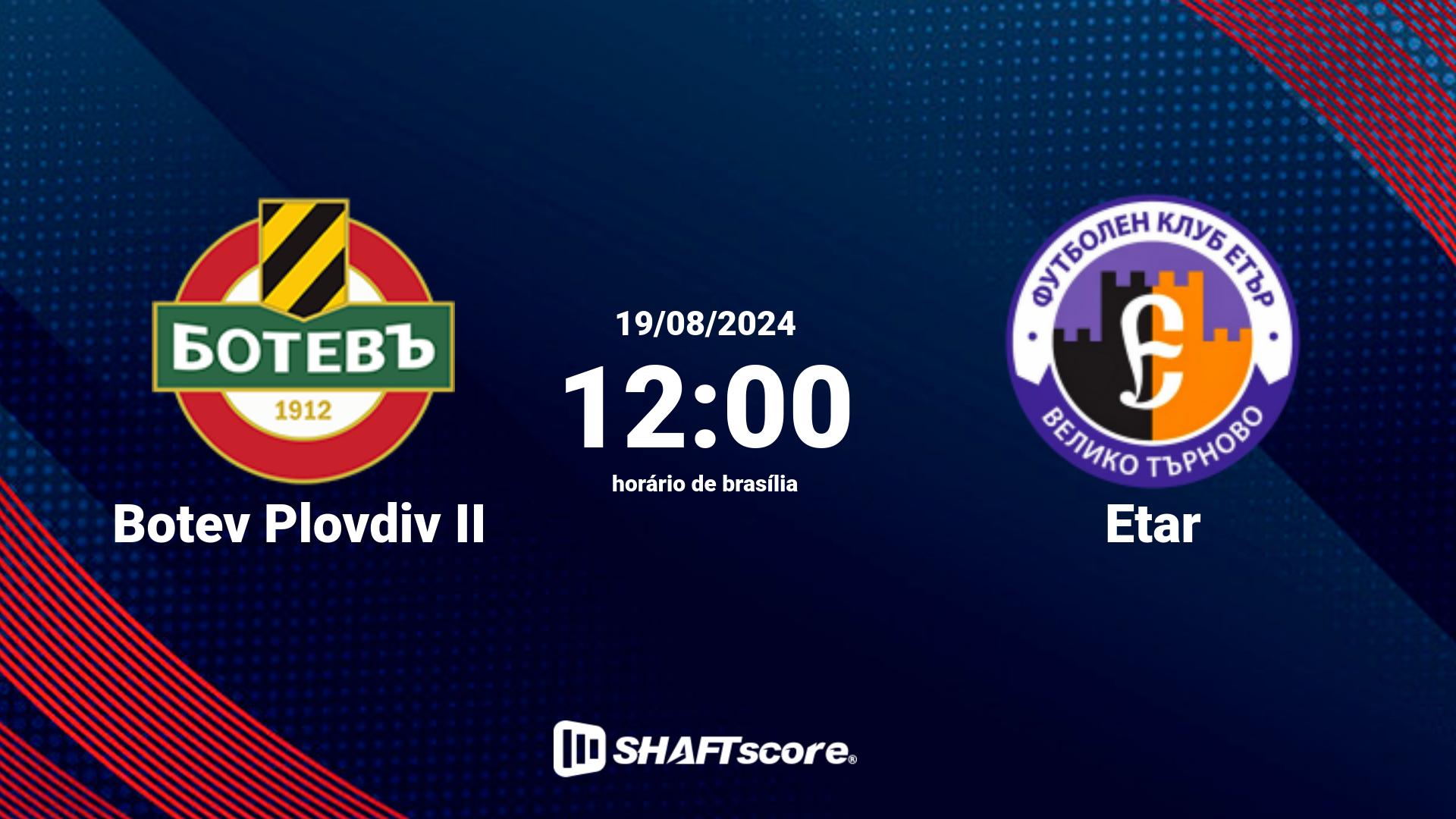 Estatísticas do jogo Botev Plovdiv II vs Etar 19.08 12:00