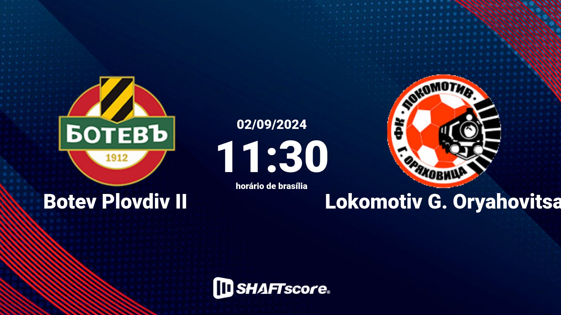 Estatísticas do jogo Botev Plovdiv II vs Lokomotiv G. Oryahovitsa 02.09 11:30