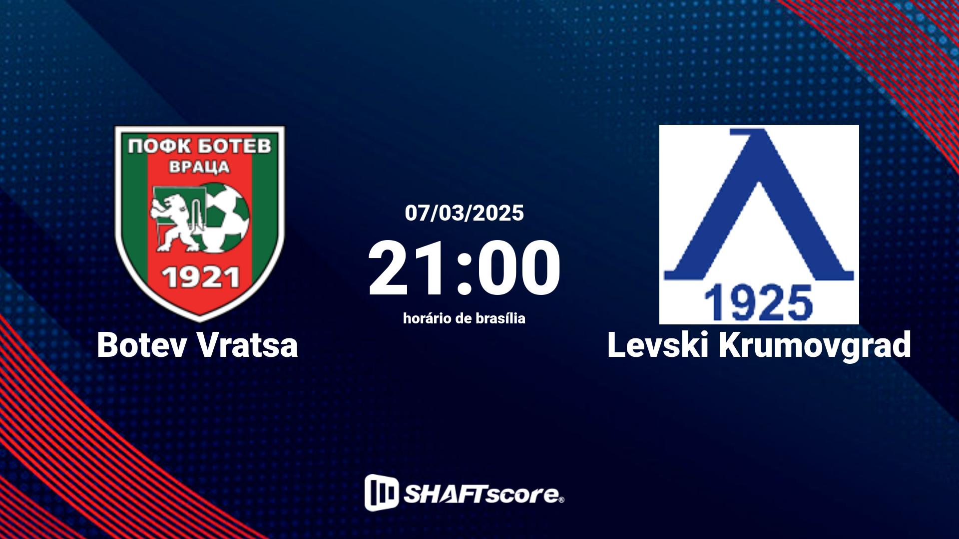 Estatísticas do jogo Botev Vratsa vs Levski Krumovgrad 07.03 21:00