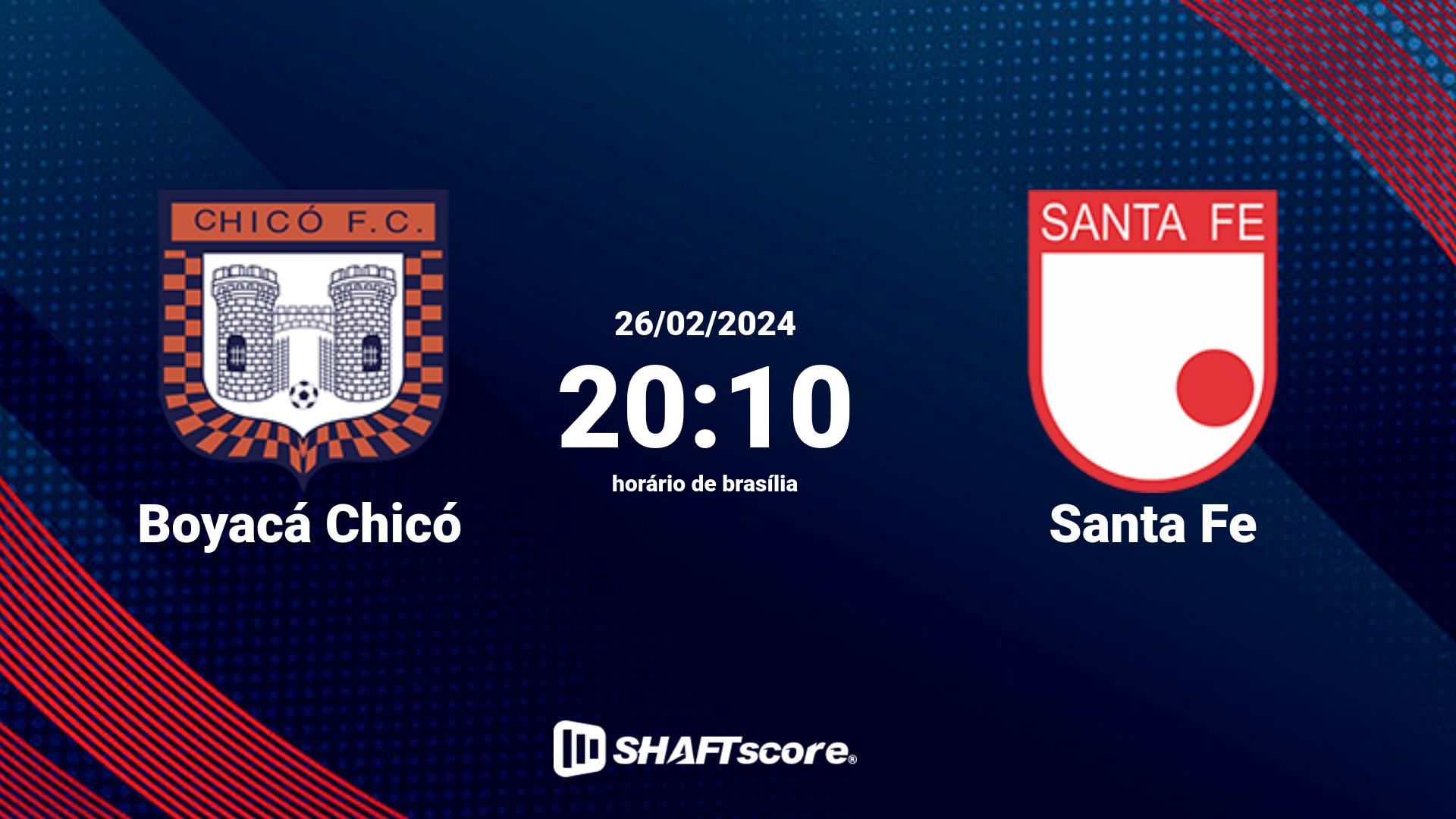 Estatísticas do jogo Boyacá Chicó vs Santa Fe 26.02 20:10