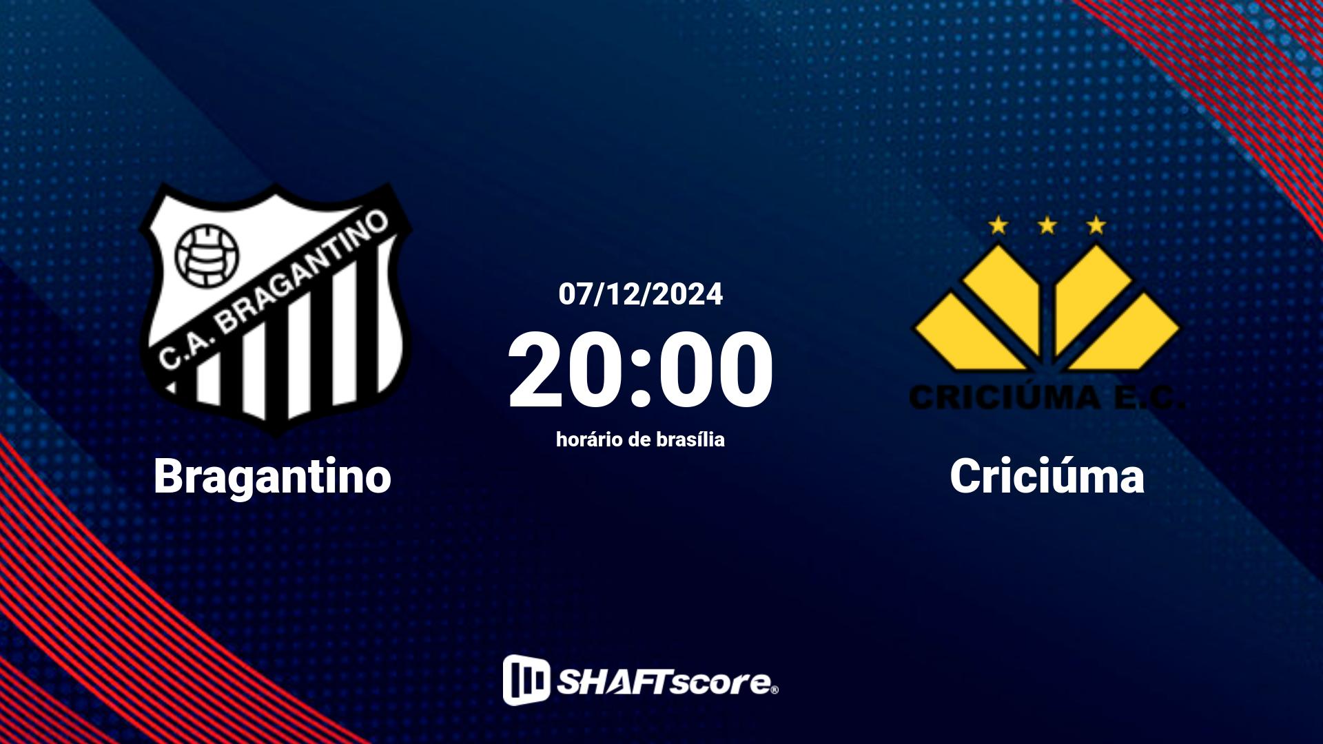 Estatísticas do jogo Bragantino vs Criciúma 07.12 20:00