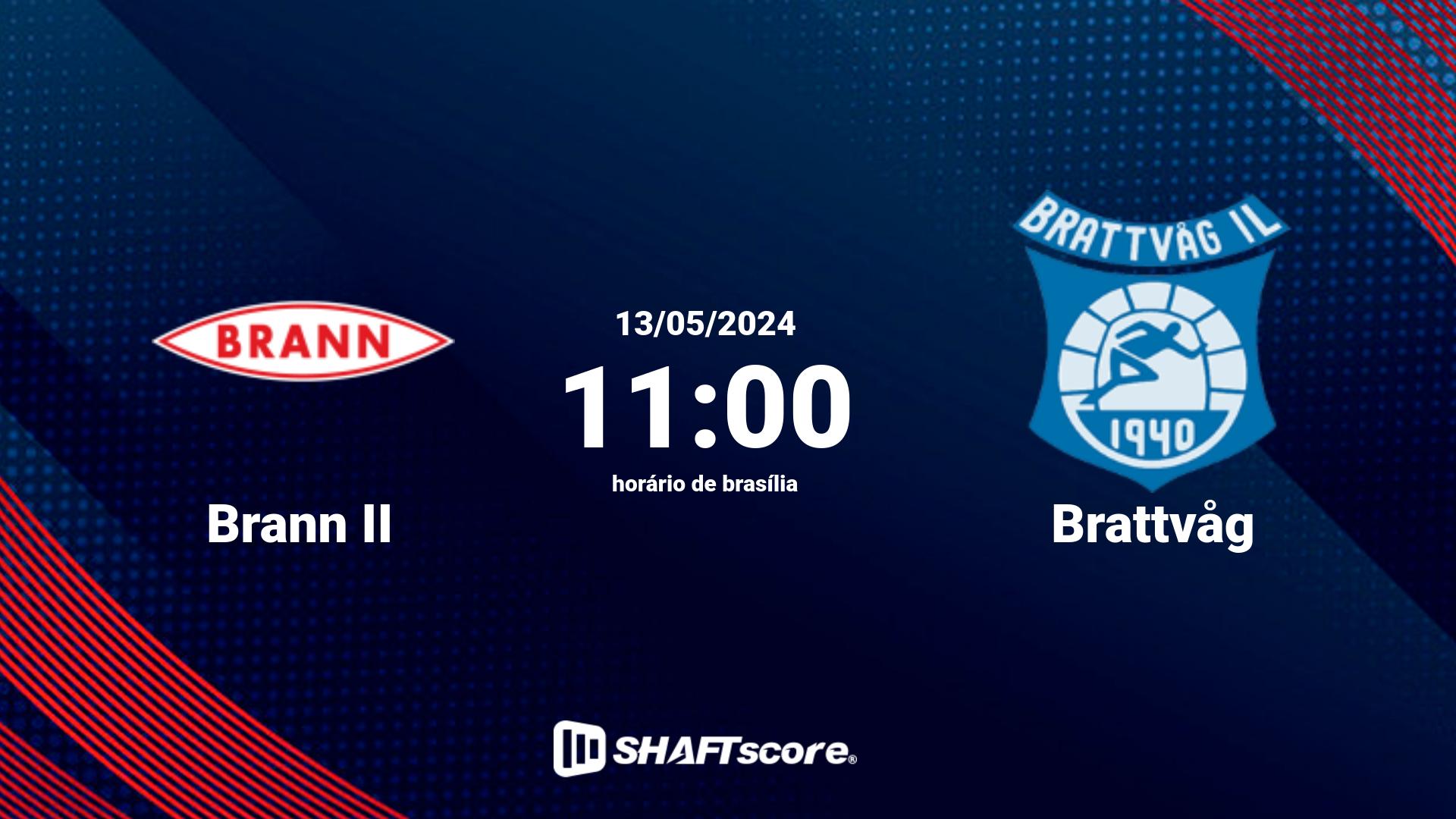 Estatísticas do jogo Brann II vs Brattvåg 13.05 11:00