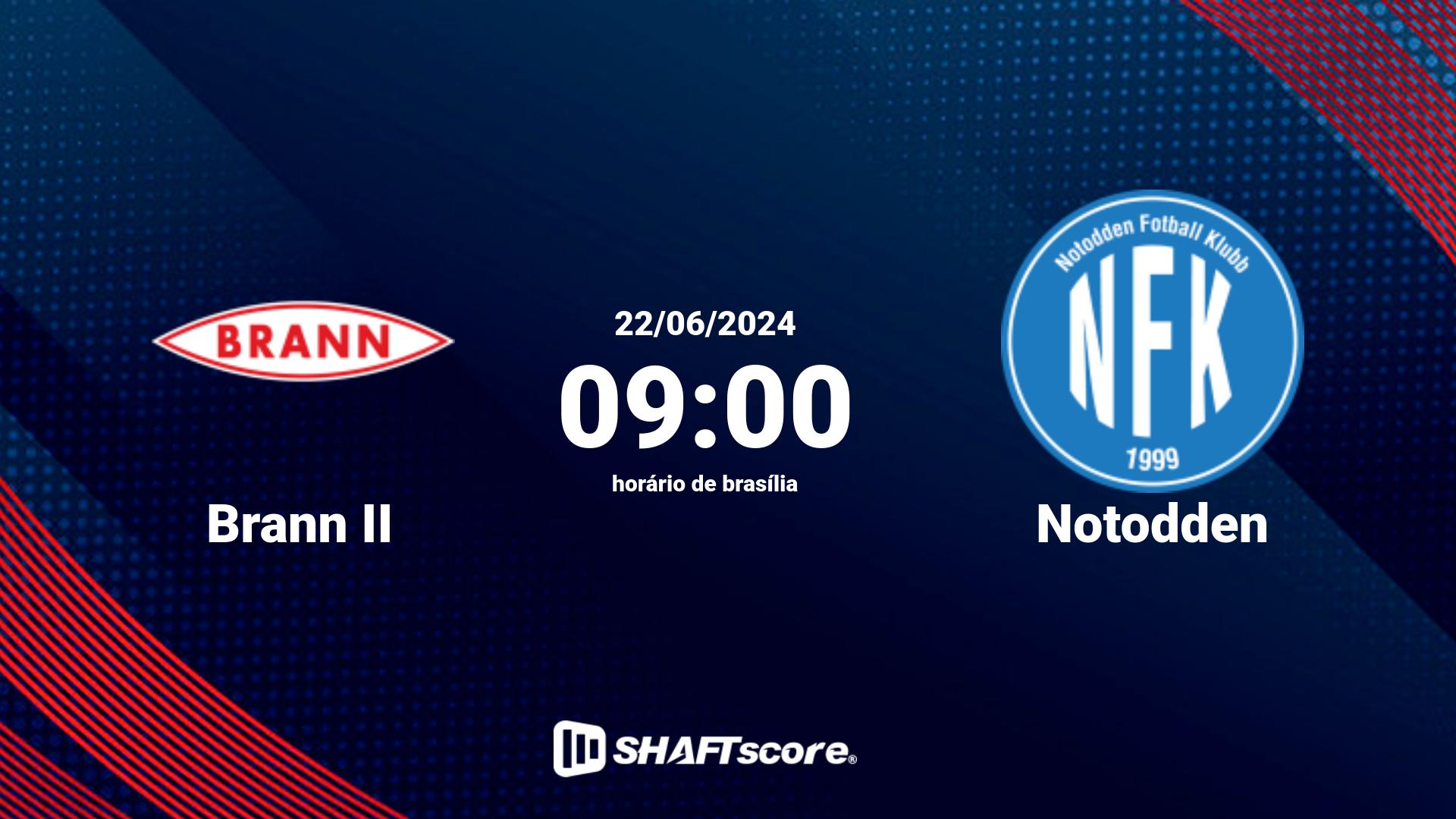 Estatísticas do jogo Brann II vs Notodden 22.06 09:00