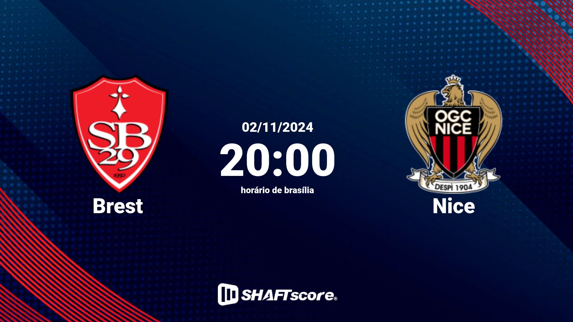 Estatísticas do jogo Brest vs Nice 02.11 20:00