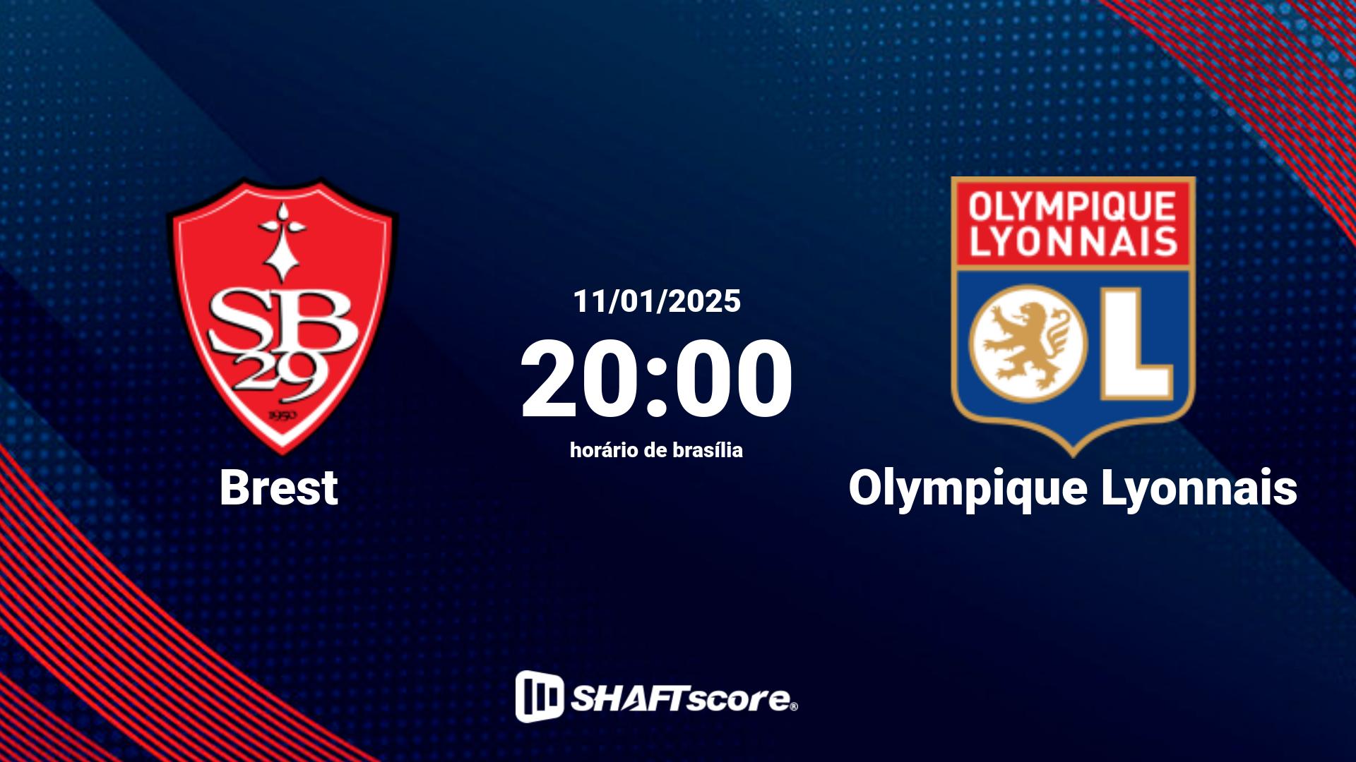 Estatísticas do jogo Brest vs Olympique Lyonnais 11.01 20:00