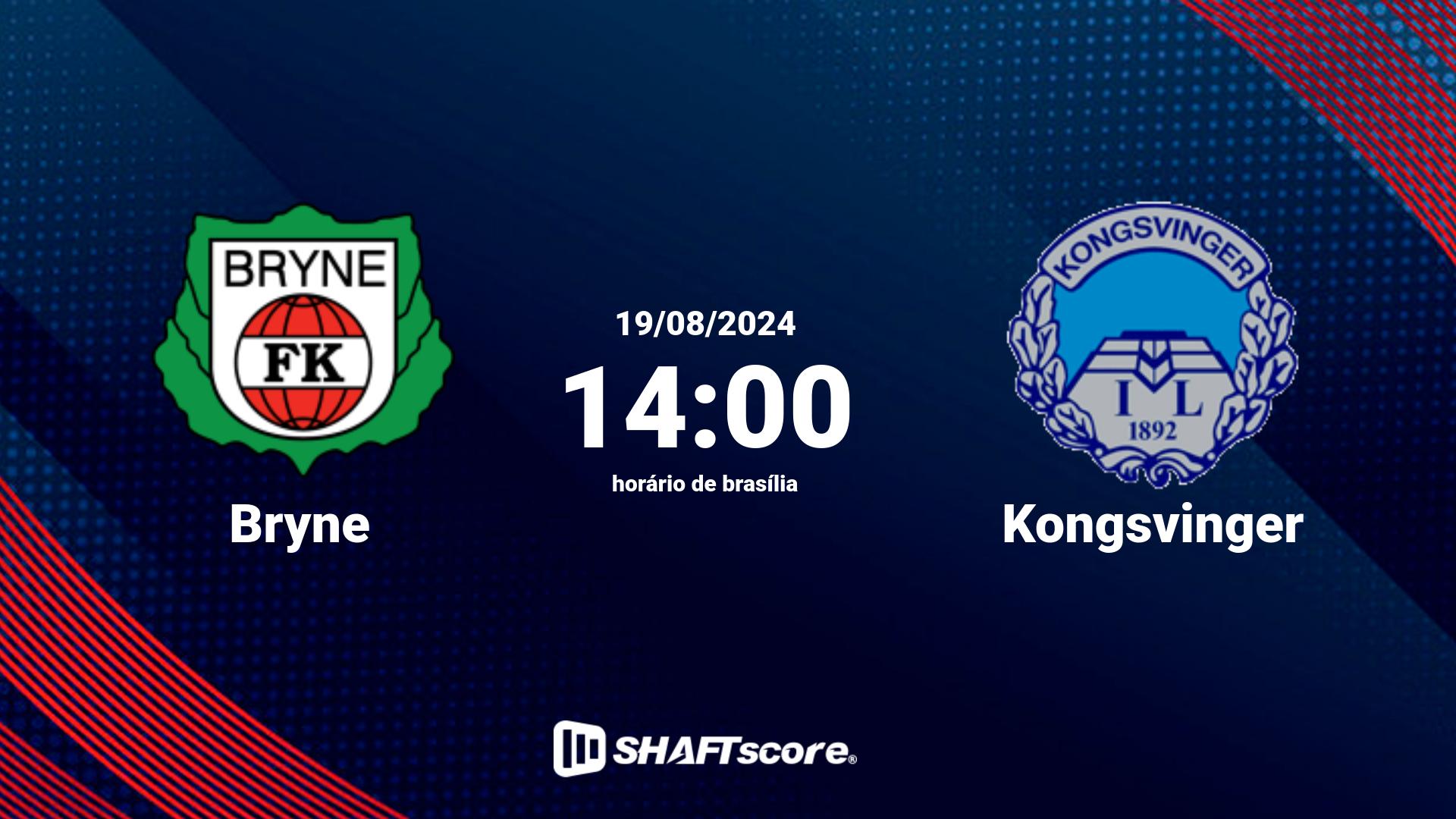 Estatísticas do jogo Bryne vs Kongsvinger 19.08 14:00