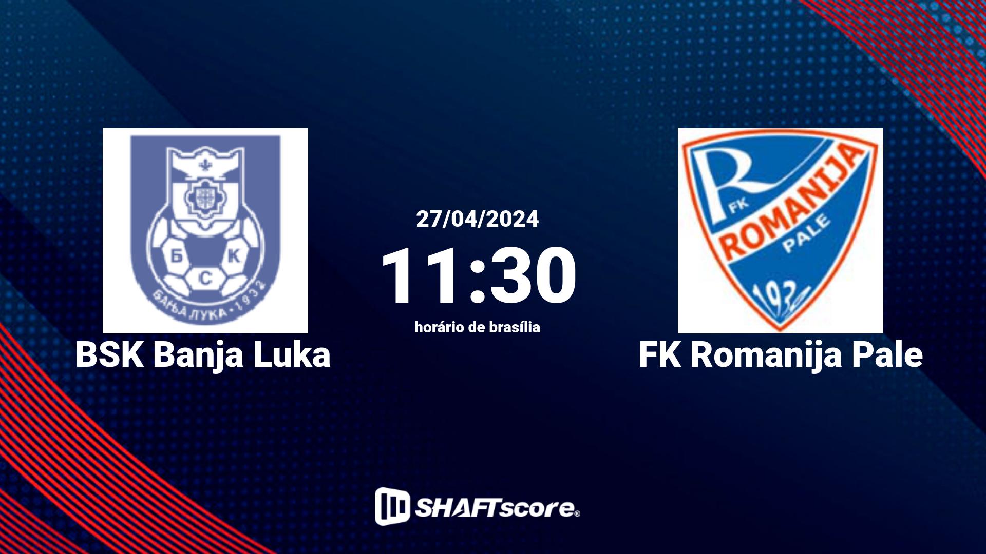 Estatísticas do jogo BSK Banja Luka vs FK Romanija Pale 27.04 11:30