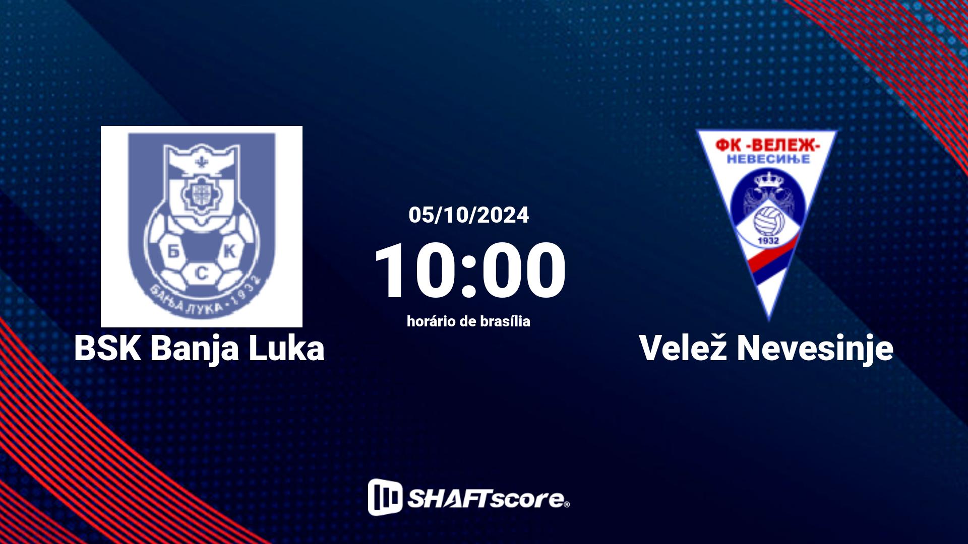 Estatísticas do jogo BSK Banja Luka vs Velež Nevesinje 05.10 10:00