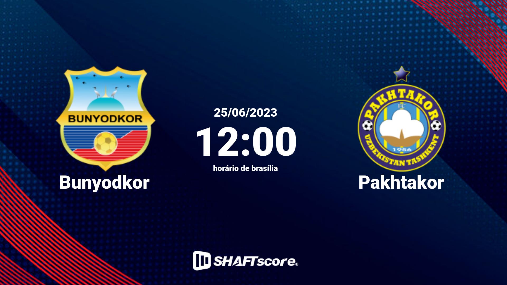 Estatísticas do jogo Bunyodkor vs Pakhtakor 25.06 12:00