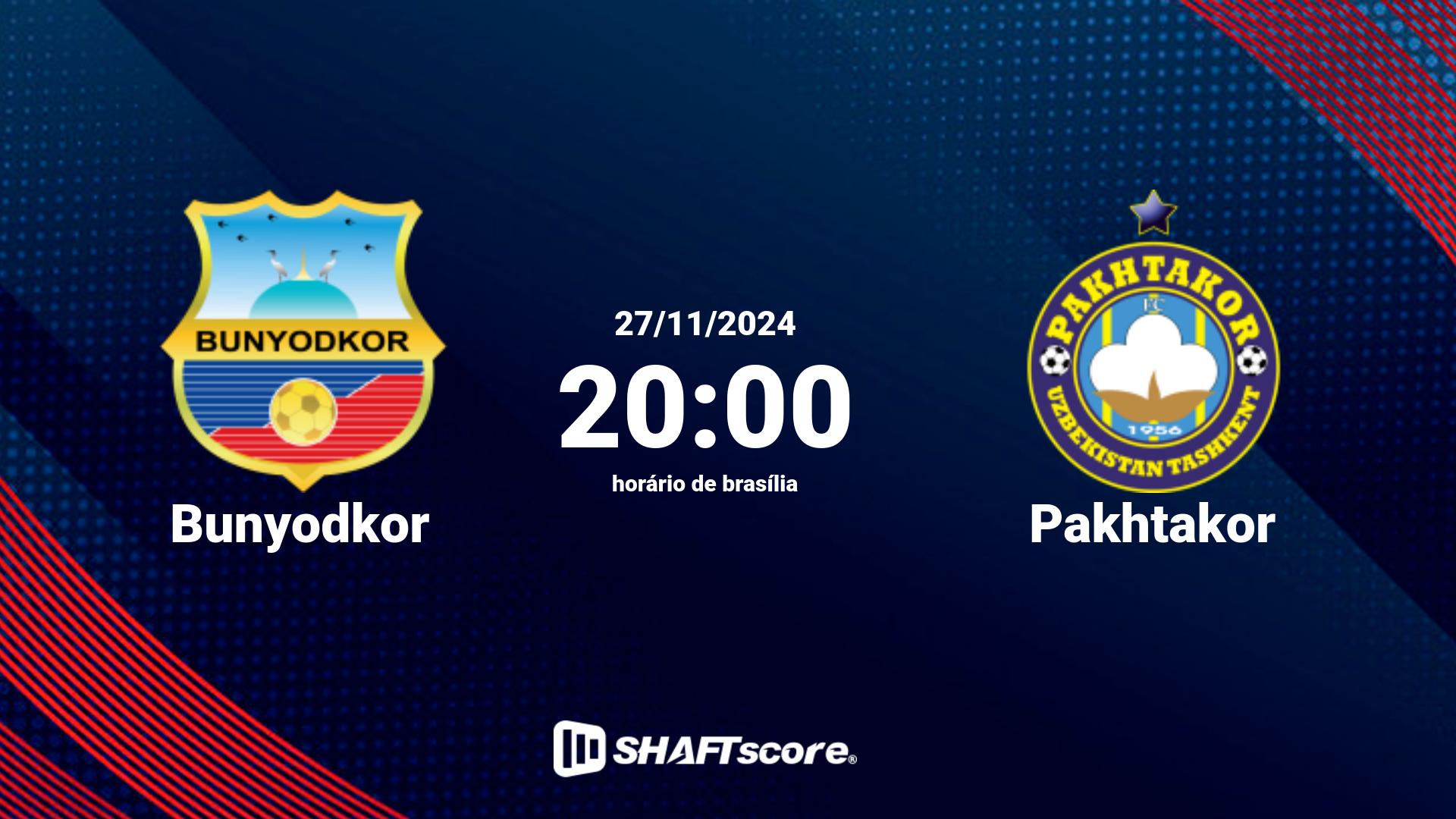 Estatísticas do jogo Bunyodkor vs Pakhtakor 27.11 20:00