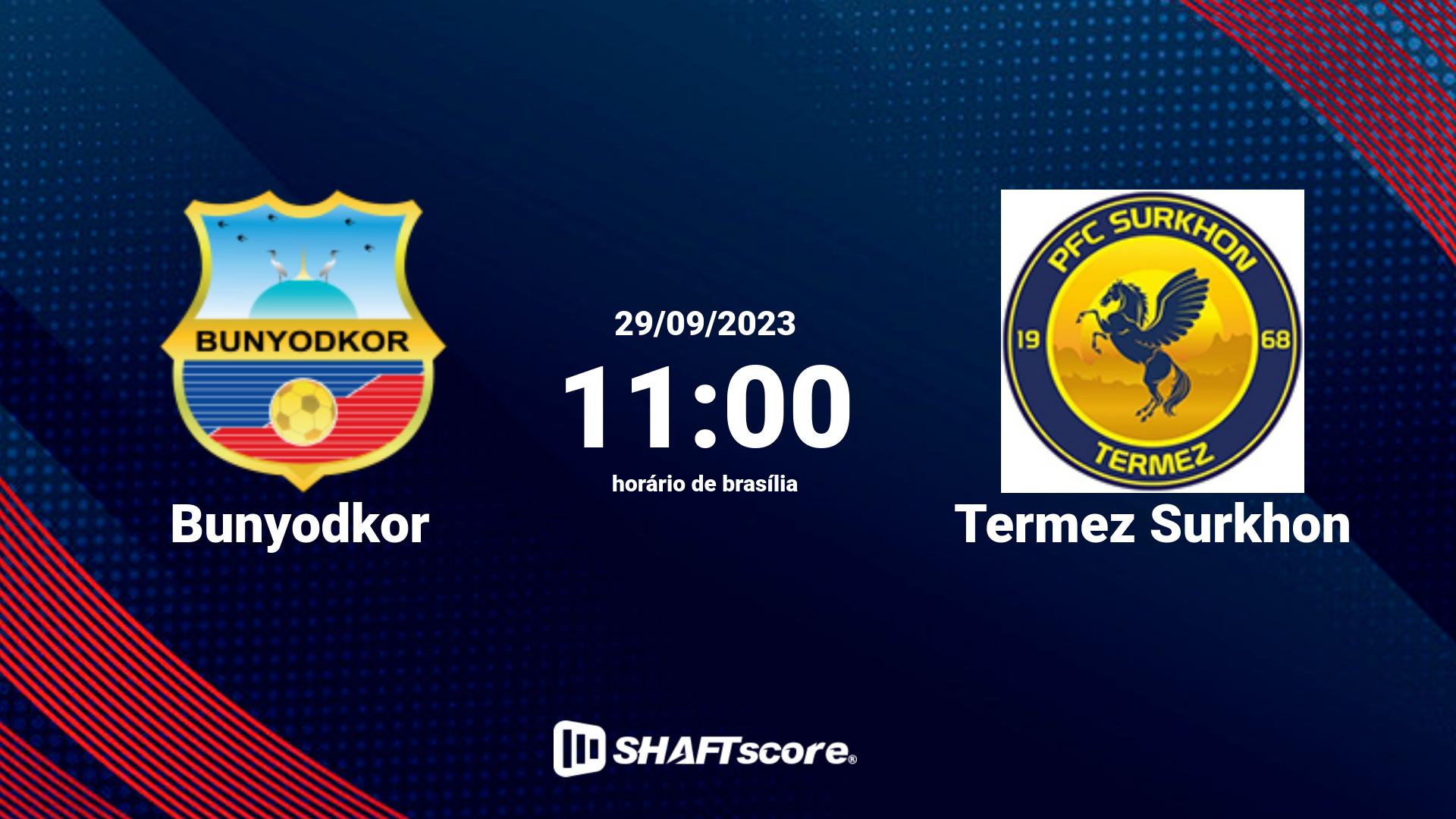 Estatísticas do jogo Bunyodkor vs Termez Surkhon 29.09 11:00