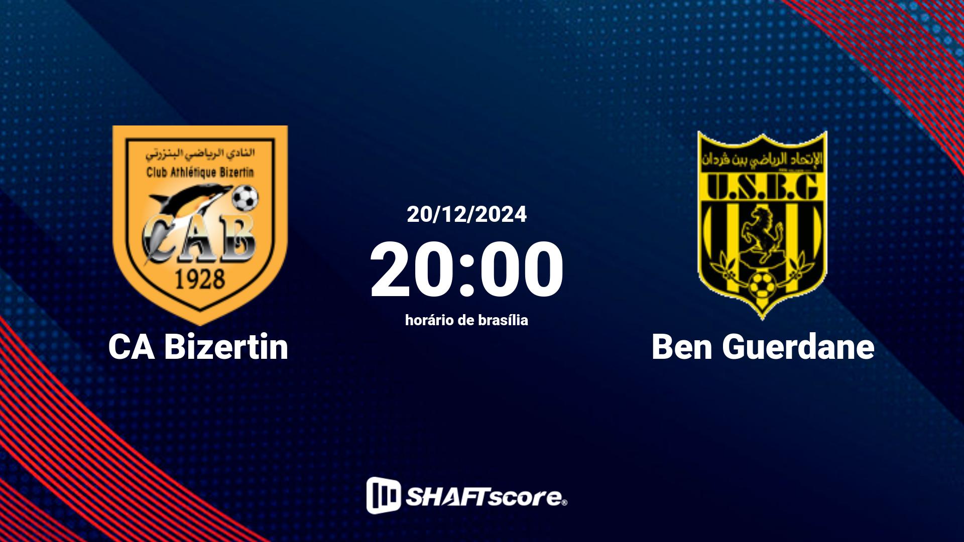 Estatísticas do jogo CA Bizertin vs Ben Guerdane 20.12 20:00