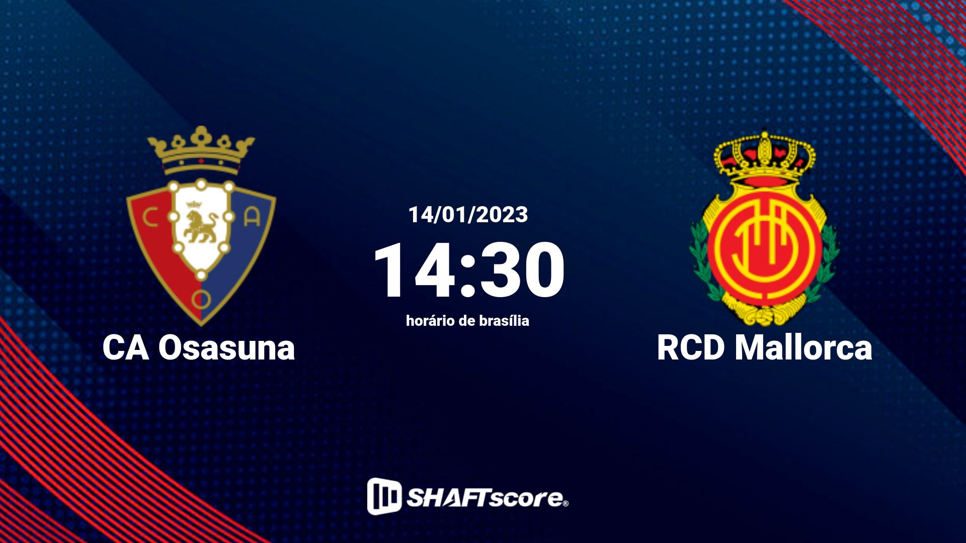 Estatísticas do jogo CA Osasuna vs RCD Mallorca 14.01 14:30