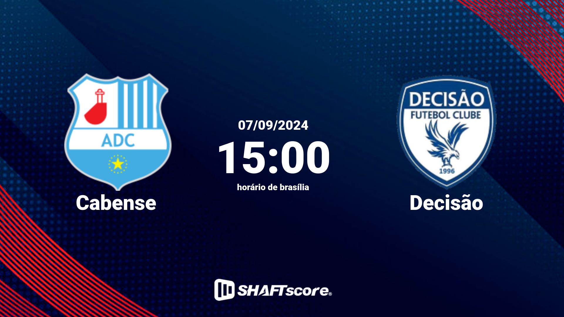 Estatísticas do jogo Cabense vs Decisão 07.09 15:00