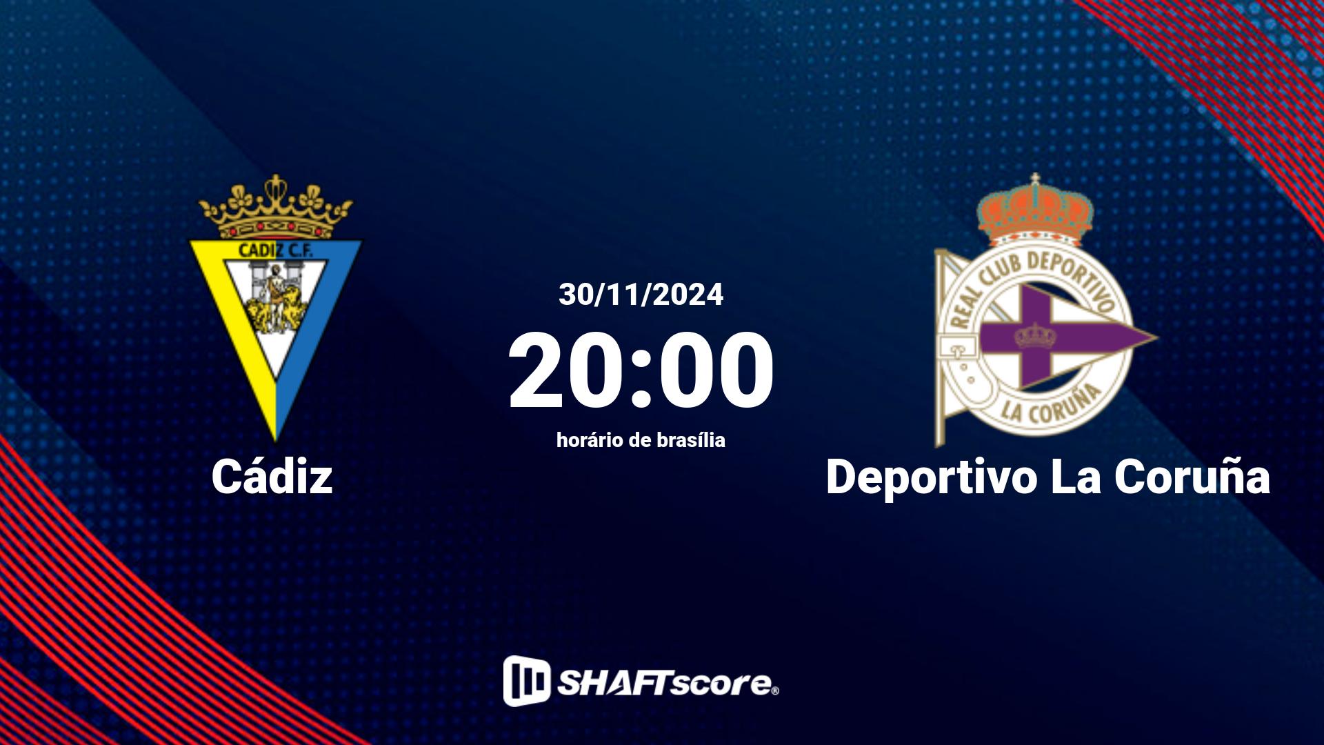 Estatísticas do jogo Cádiz vs Deportivo La Coruña 30.11 20:00