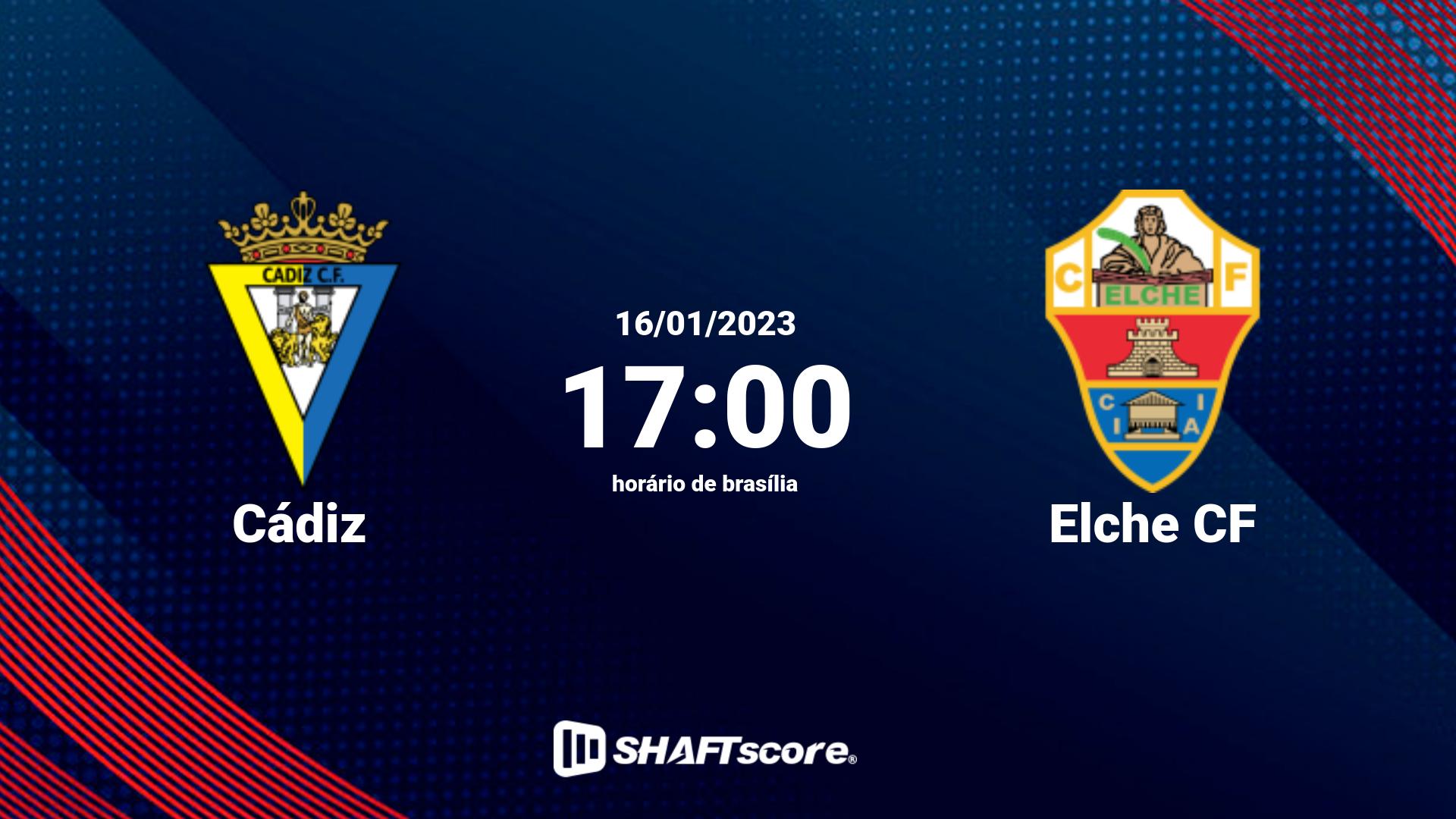 Estatísticas do jogo Cádiz vs Elche CF 16.01 17:00