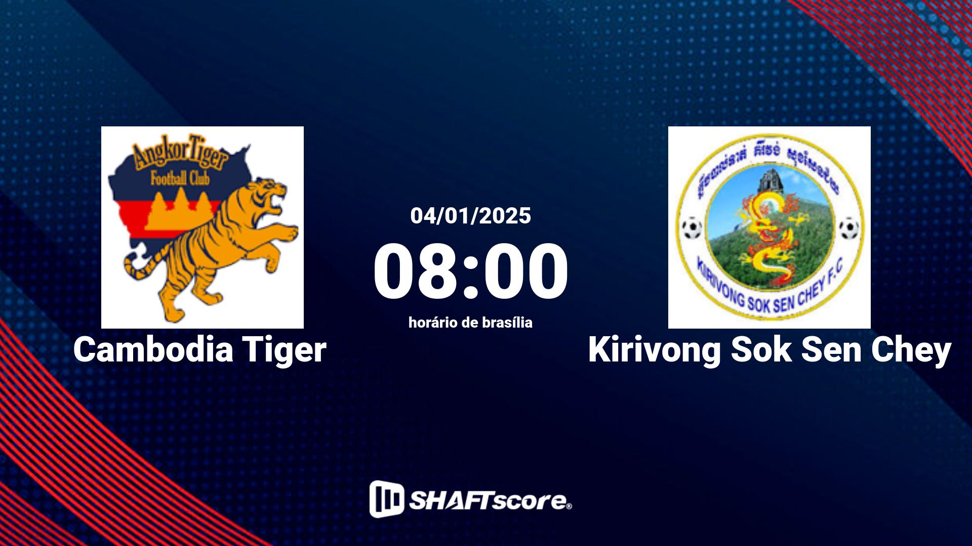 Estatísticas do jogo Cambodia Tiger vs Kirivong Sok Sen Chey 04.01 08:00