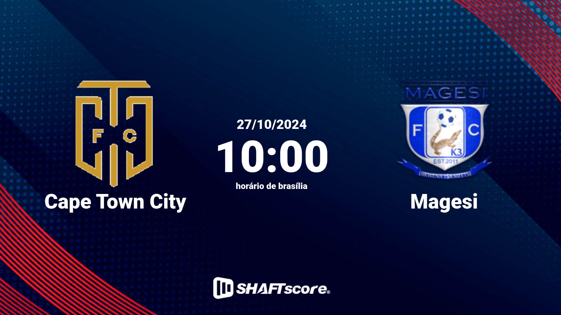 Estatísticas do jogo Cape Town City vs Magesi 27.10 10:00