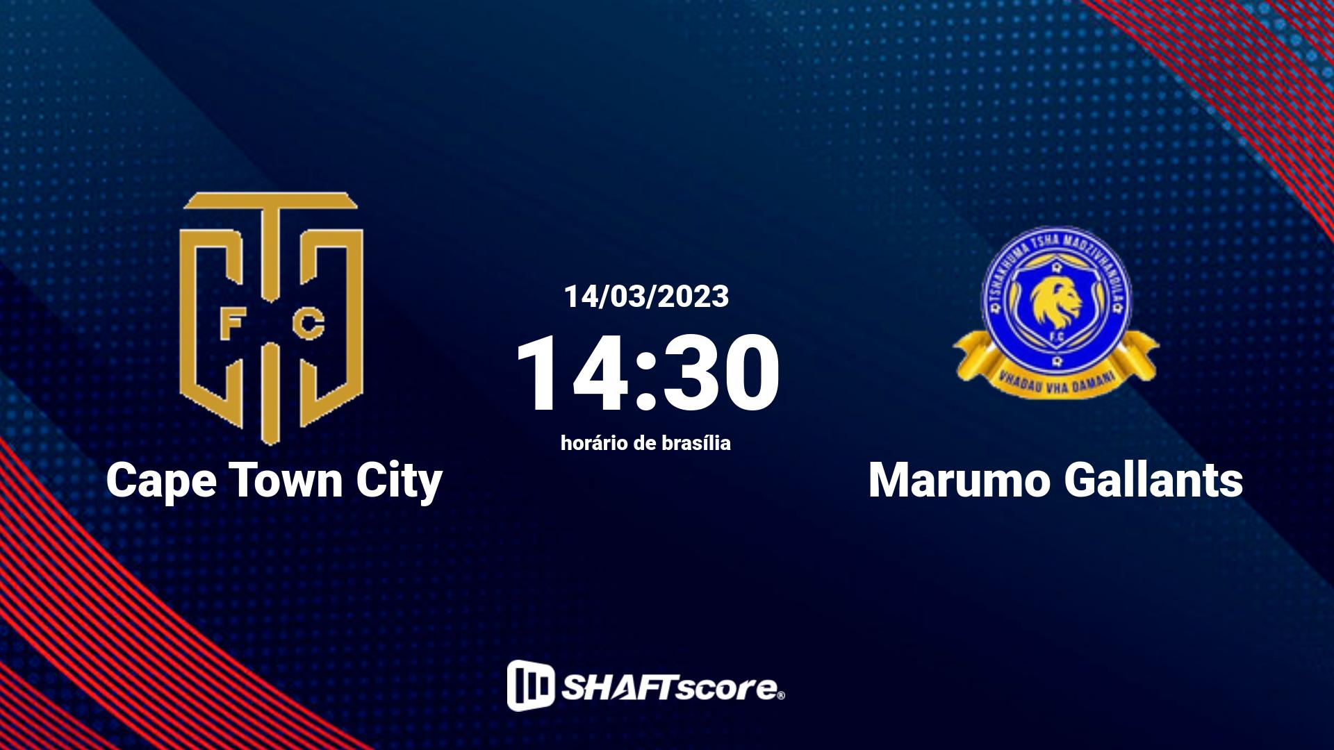 Estatísticas do jogo Cape Town City vs Marumo Gallants 14.03 14:30