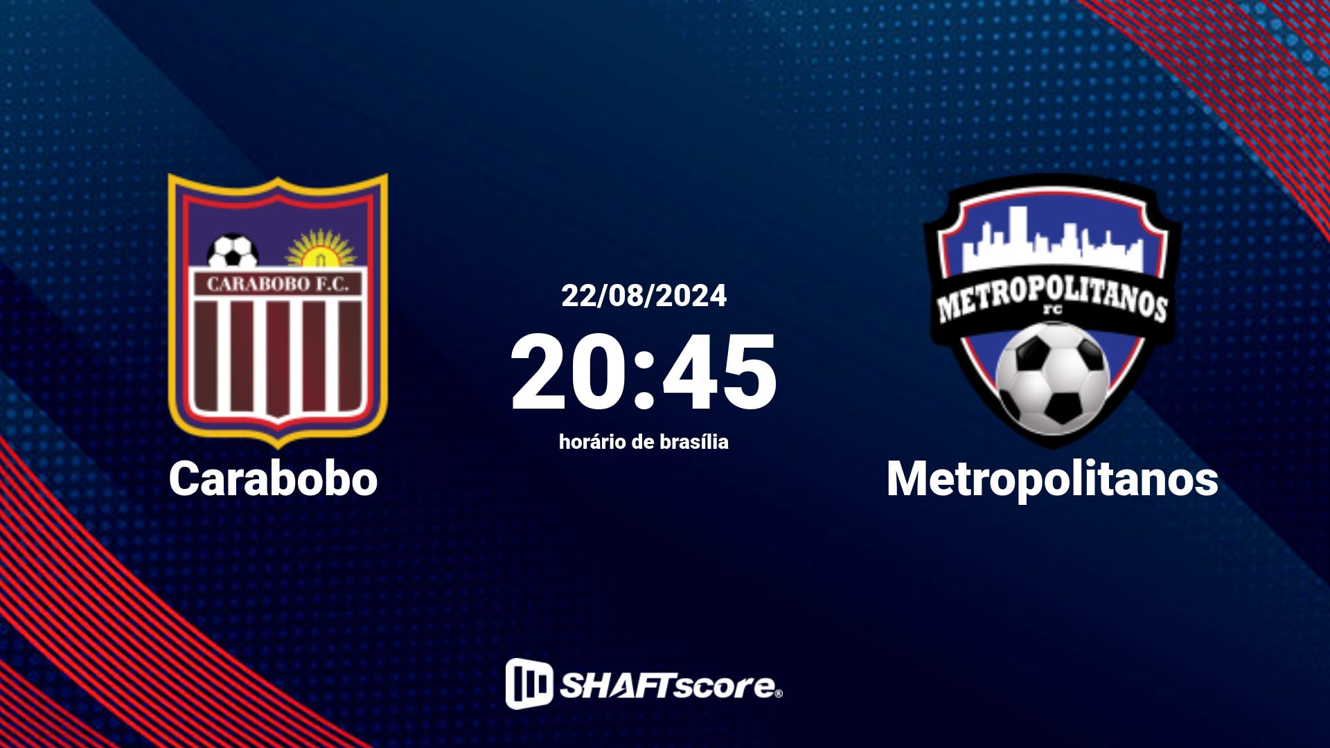 Estatísticas do jogo Carabobo vs Metropolitanos 22.08 20:45