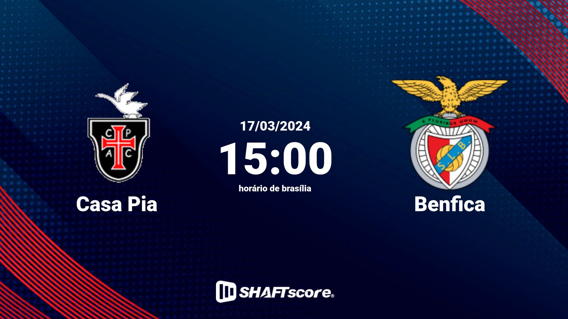 Estatísticas do jogo Casa Pia vs Benfica 17.03 15:00