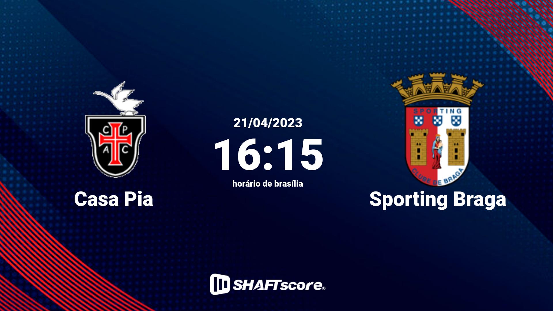 Estatísticas do jogo Casa Pia vs Sporting Braga 21.04 16:15