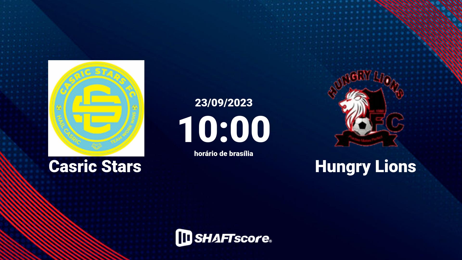 Estatísticas do jogo Casric Stars vs Hungry Lions 23.09 10:00