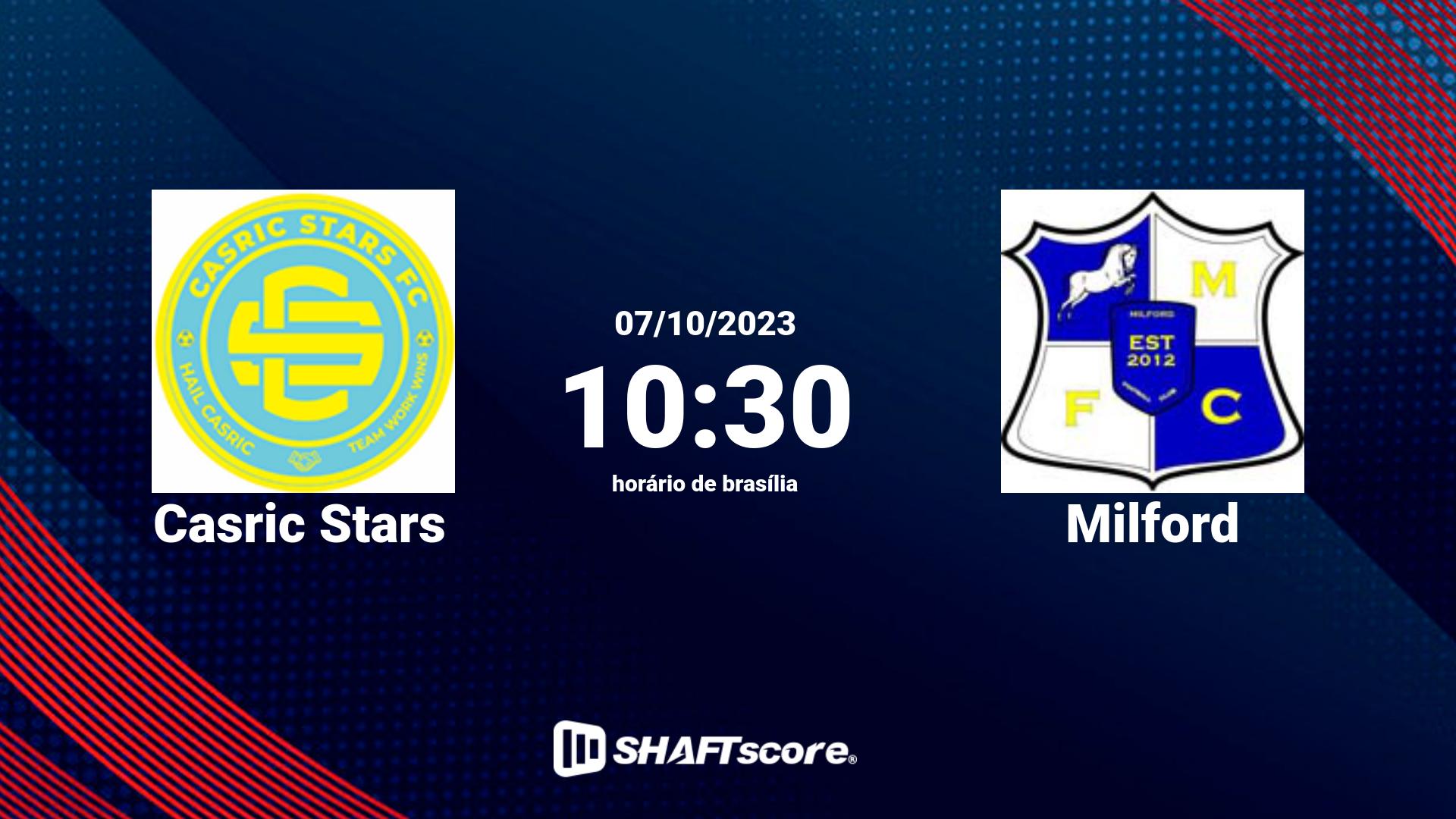 Estatísticas do jogo Casric Stars vs Milford 07.10 10:30