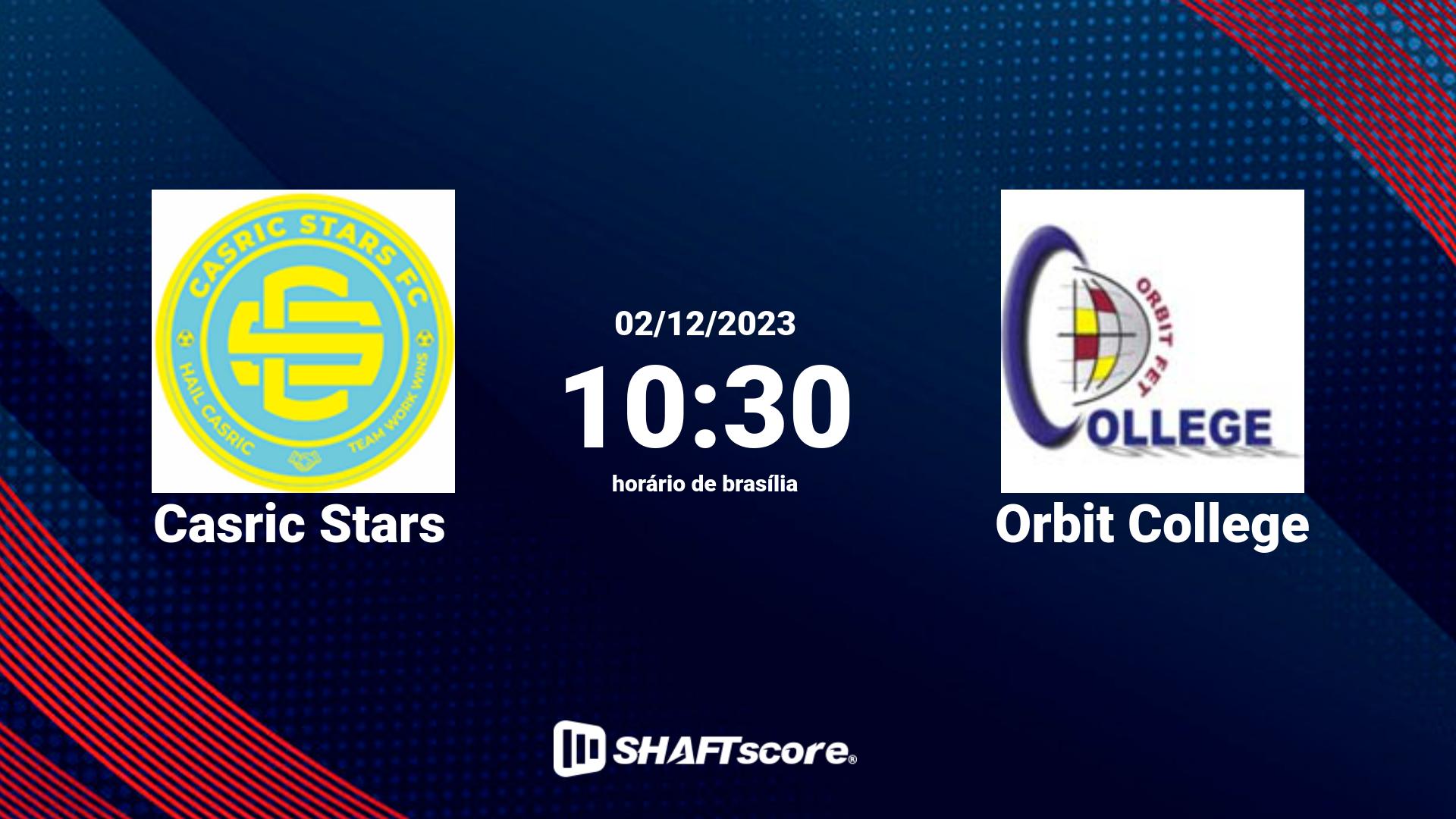 Estatísticas do jogo Casric Stars vs Orbit College 02.12 10:30