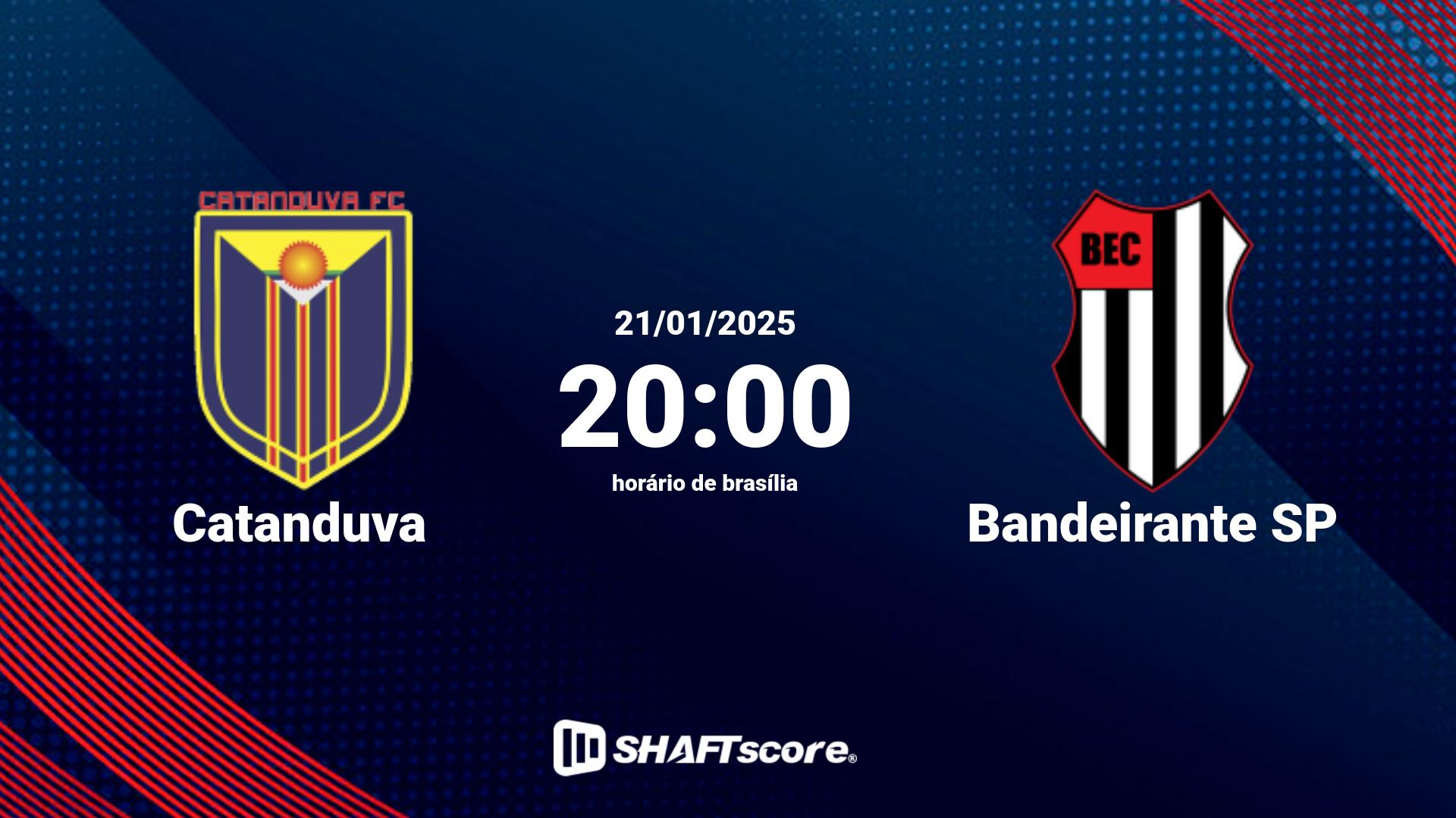 Estatísticas do jogo Catanduva vs Bandeirante SP 21.01 20:00