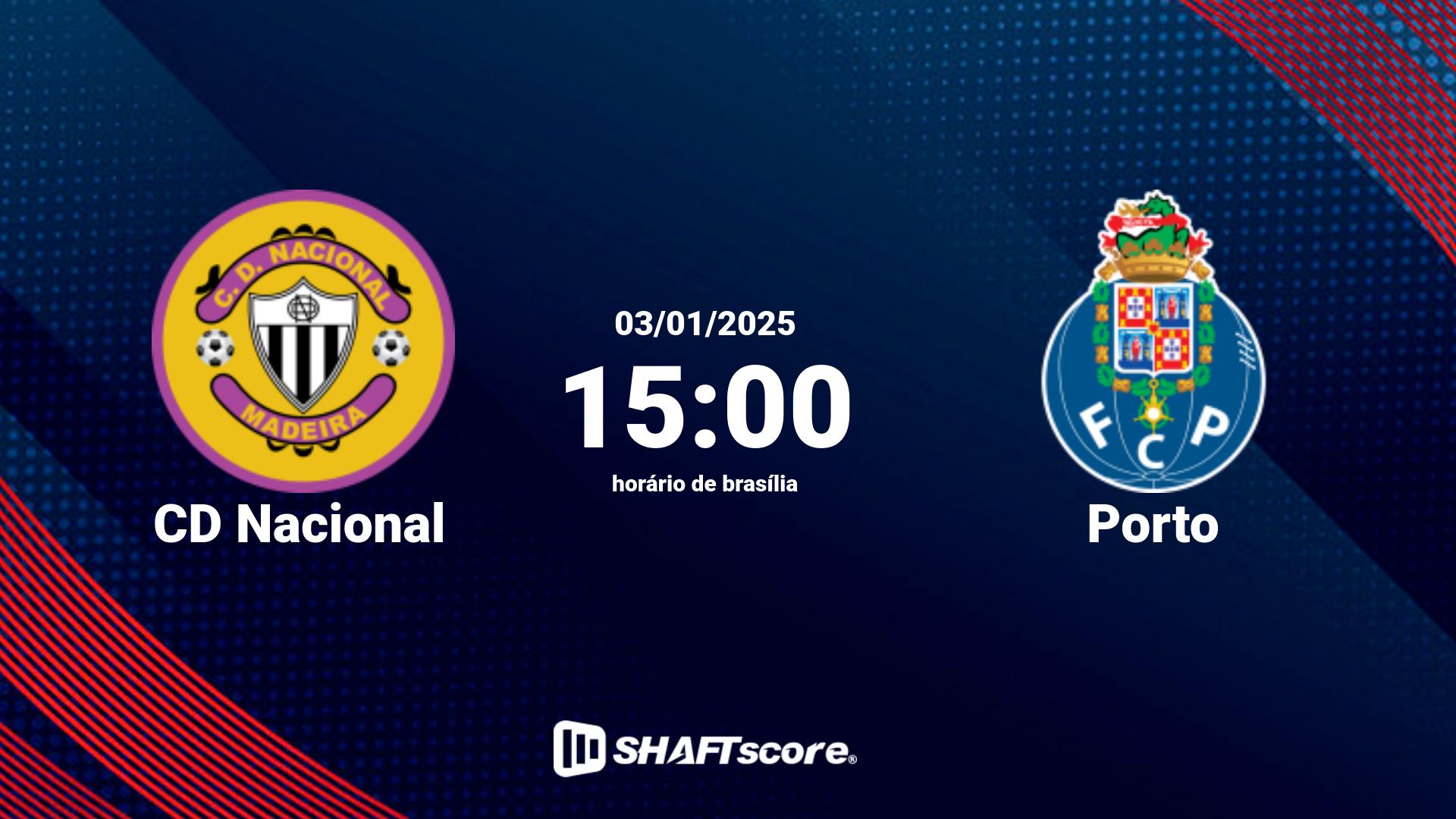 Estatísticas do jogo CD Nacional vs Porto 03.01 15:00