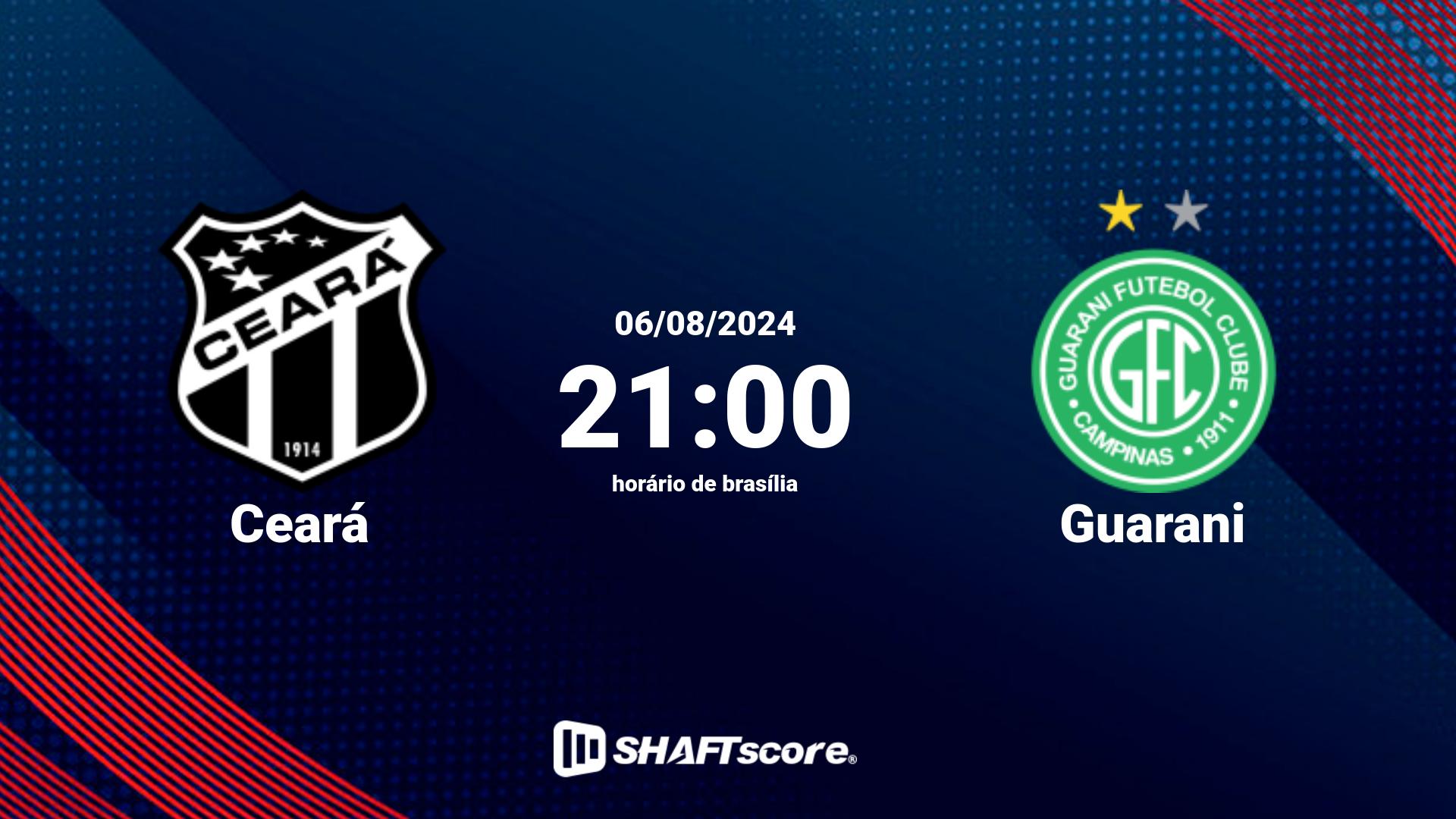 Estatísticas do jogo Ceará vs Guarani 06.08 21:00