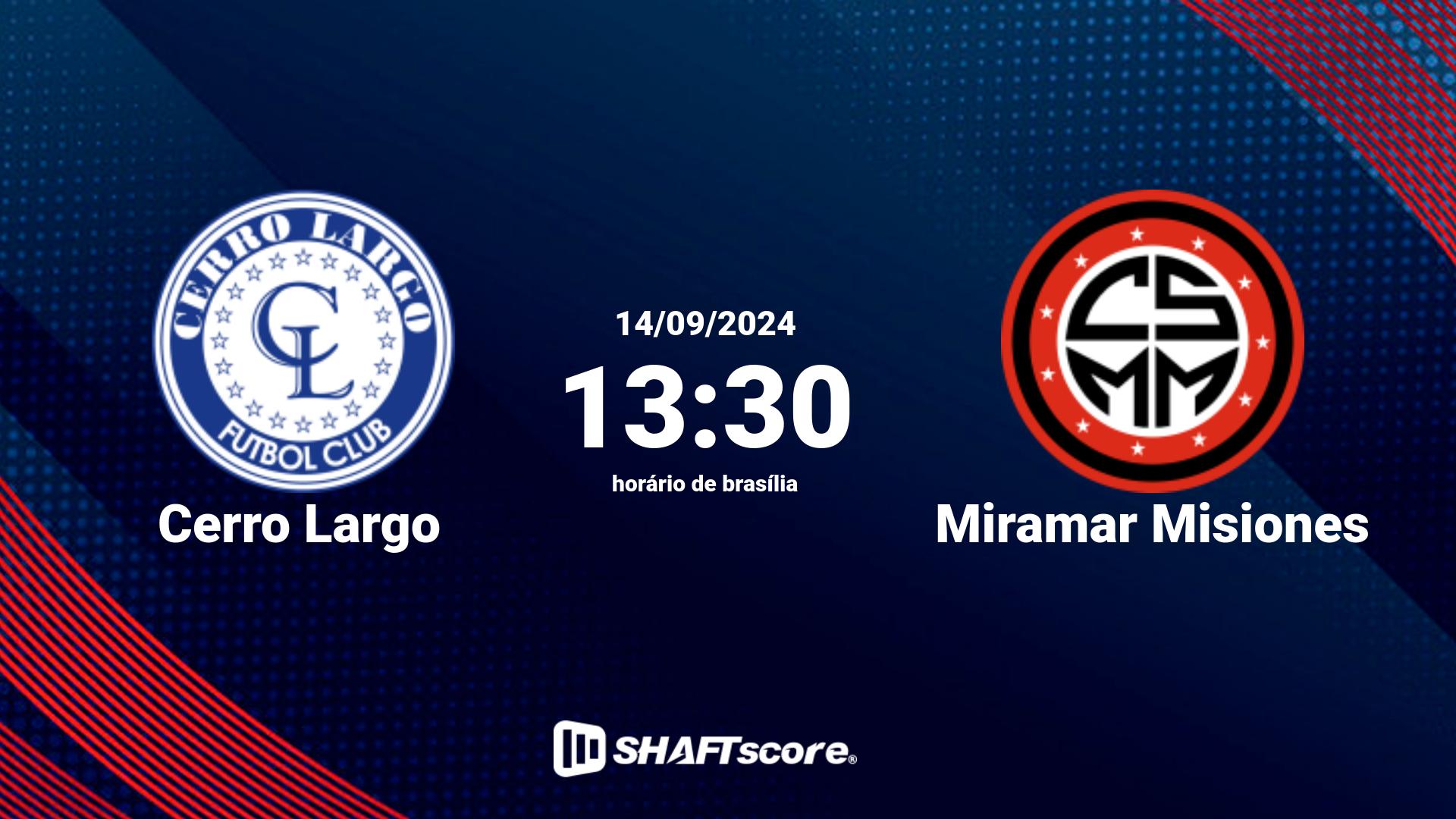 Estatísticas do jogo Cerro Largo vs Miramar Misiones 14.09 13:30