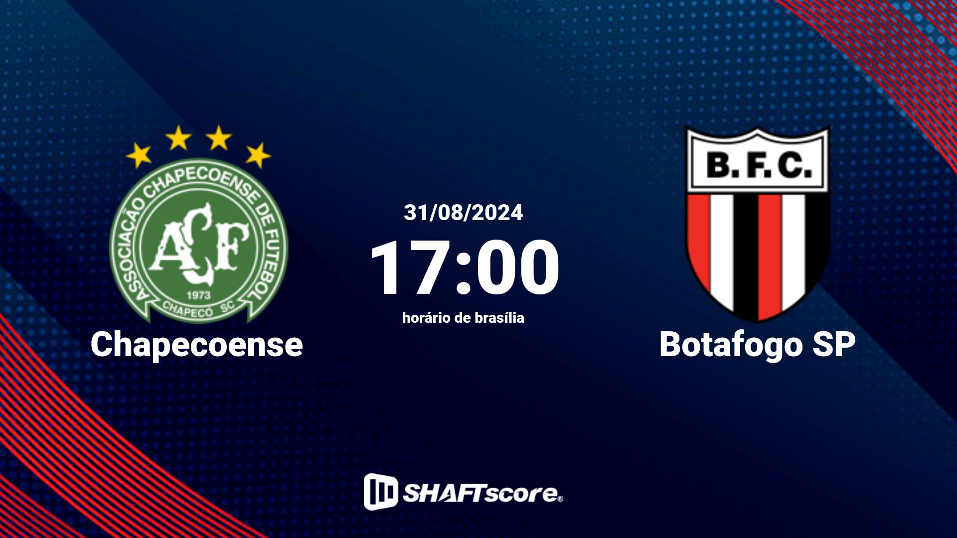 Estatísticas do jogo Chapecoense vs Botafogo SP 31.08 17:00