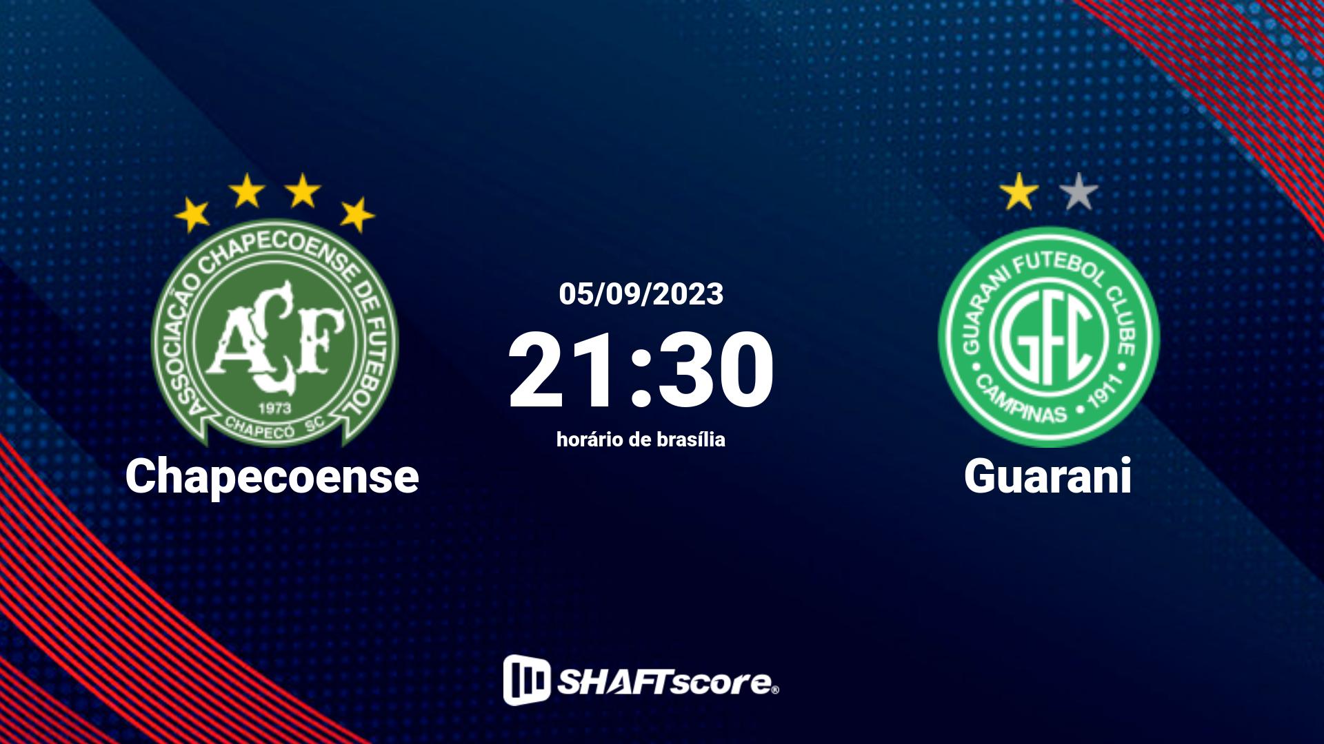 Estatísticas do jogo Chapecoense vs Guarani 05.09 21:30