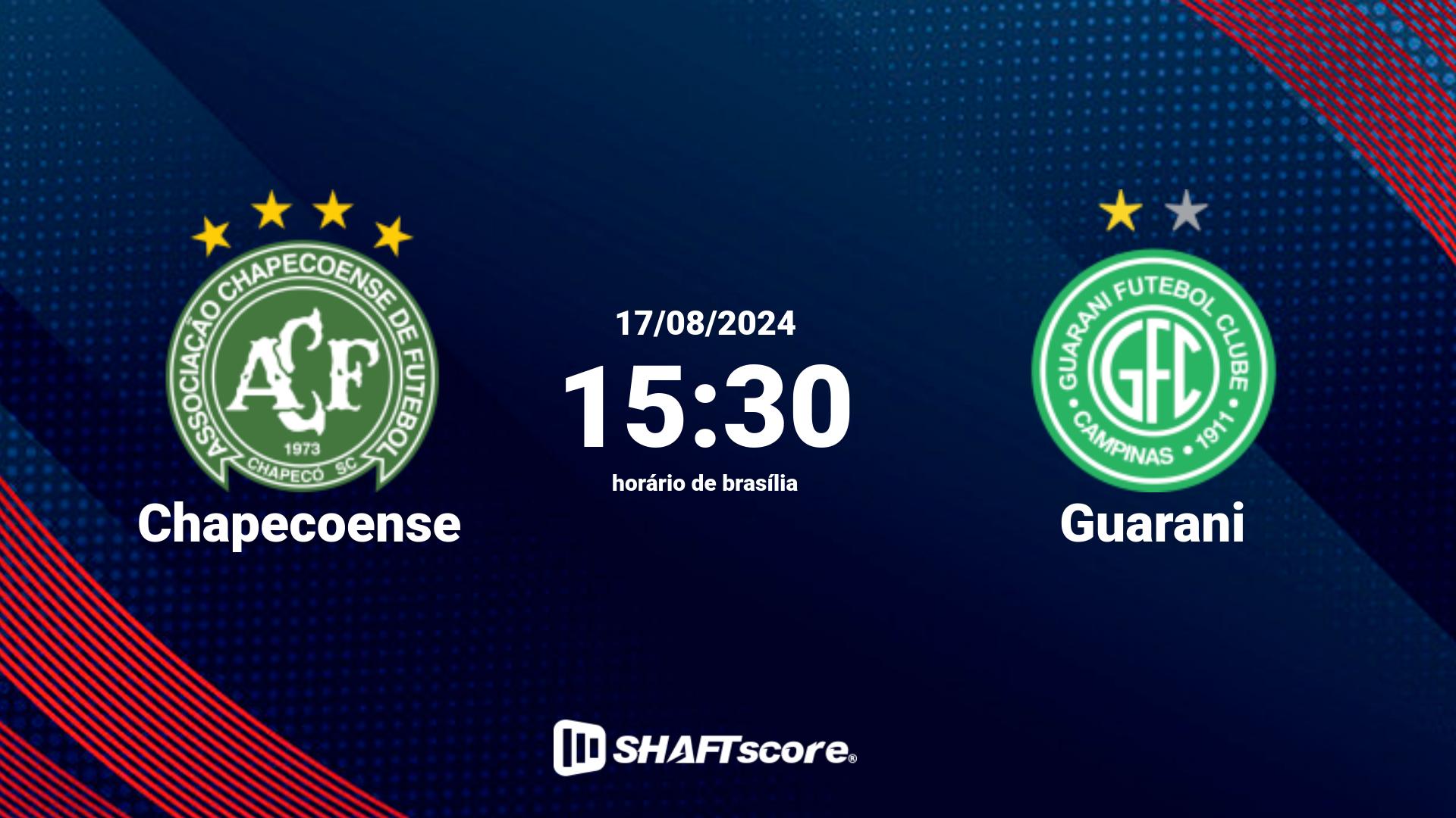 Estatísticas do jogo Chapecoense vs Guarani 17.08 15:30