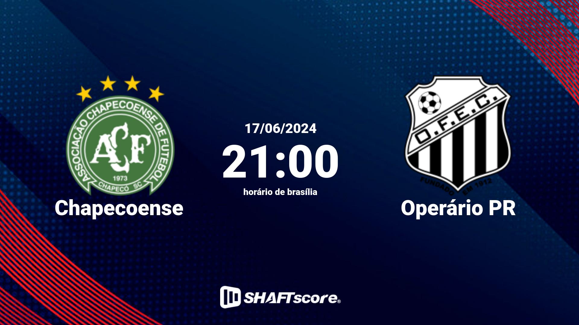 Estatísticas do jogo Chapecoense vs Operário PR 17.06 21:00