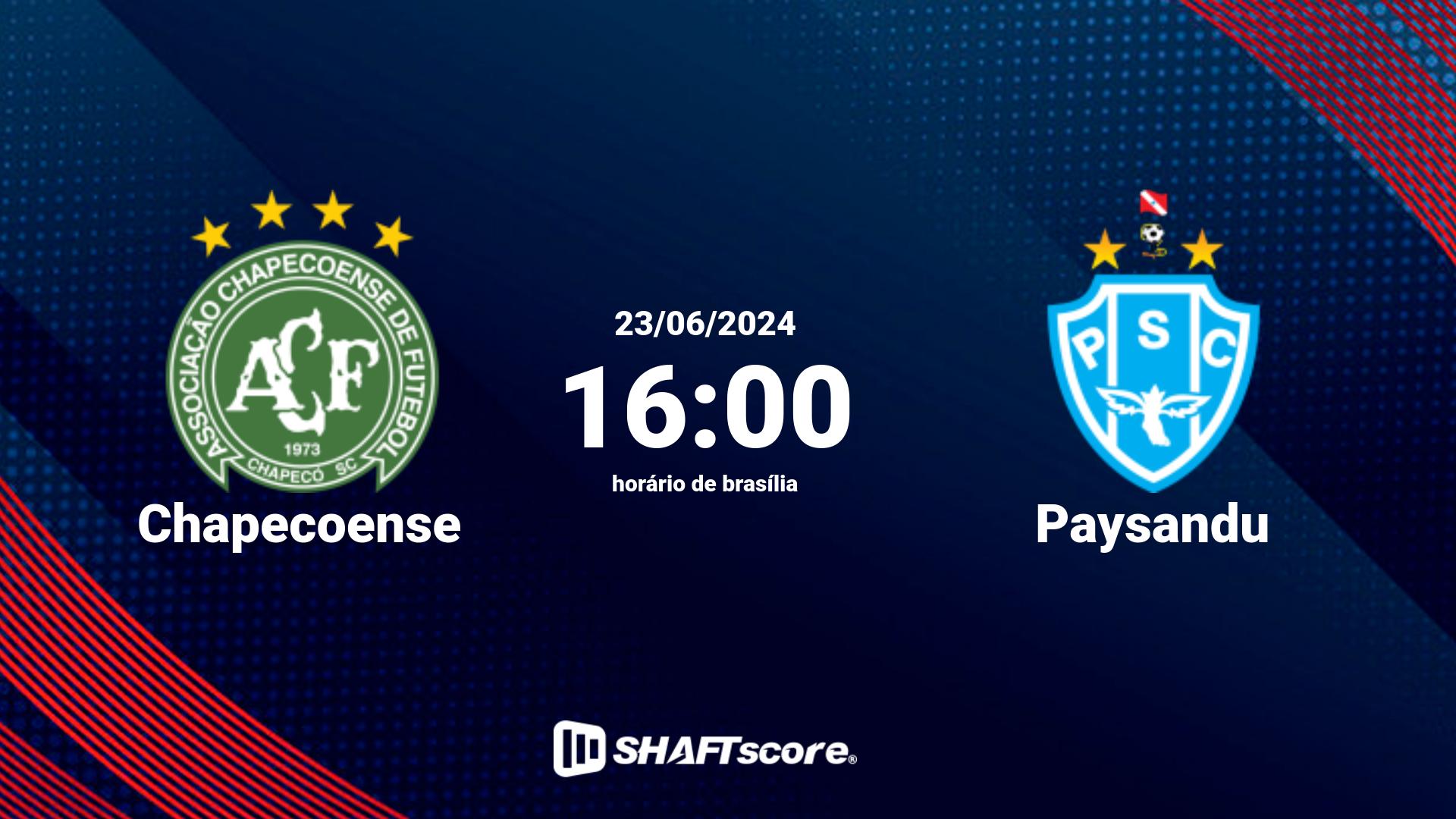 Estatísticas do jogo Chapecoense vs Paysandu 23.06 16:00