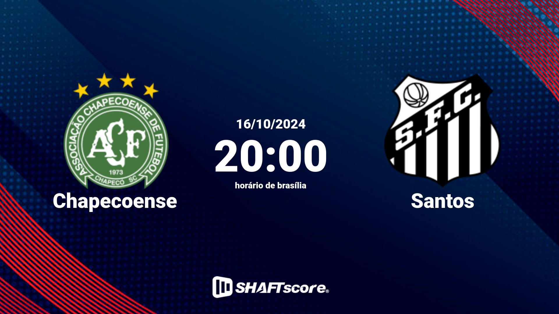 Estatísticas do jogo Chapecoense vs Santos 16.10 20:00