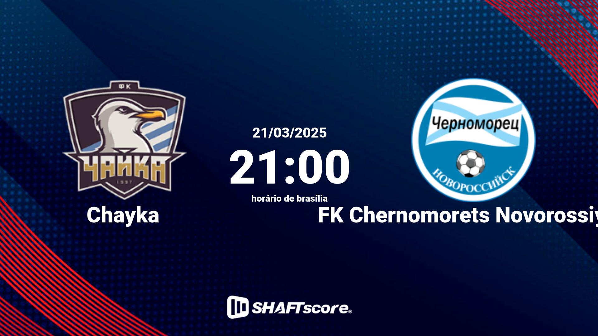 Estatísticas do jogo Chayka vs FK Chernomorets Novorossiysk 21.03 21:00