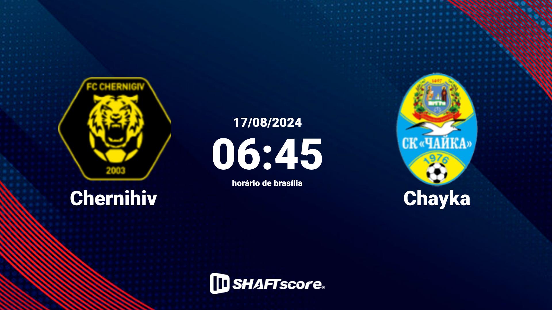 Estatísticas do jogo Chernihiv vs Chayka 17.08 06:45