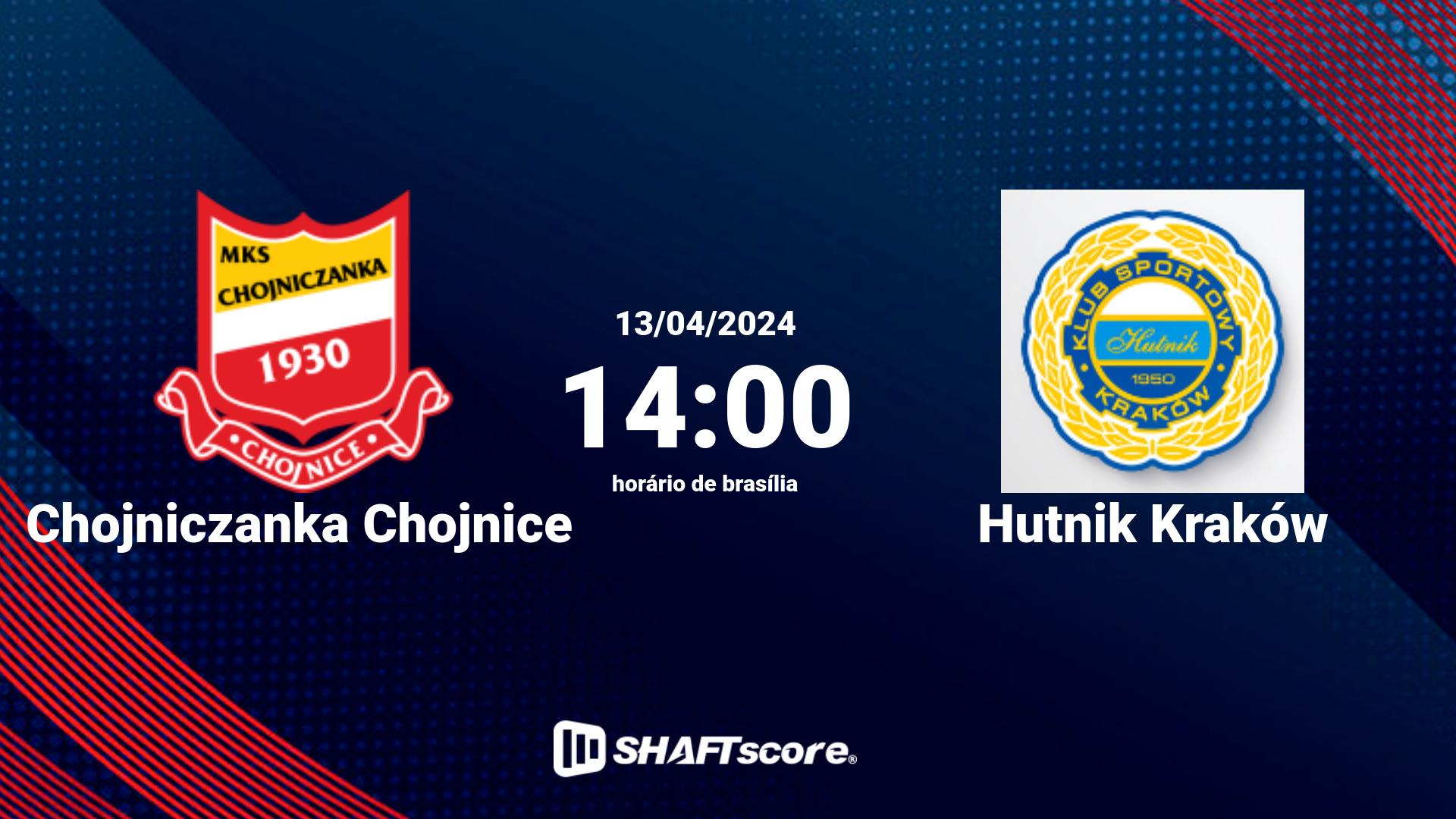 Estatísticas do jogo Chojniczanka Chojnice vs Hutnik Kraków 13.04 14:00