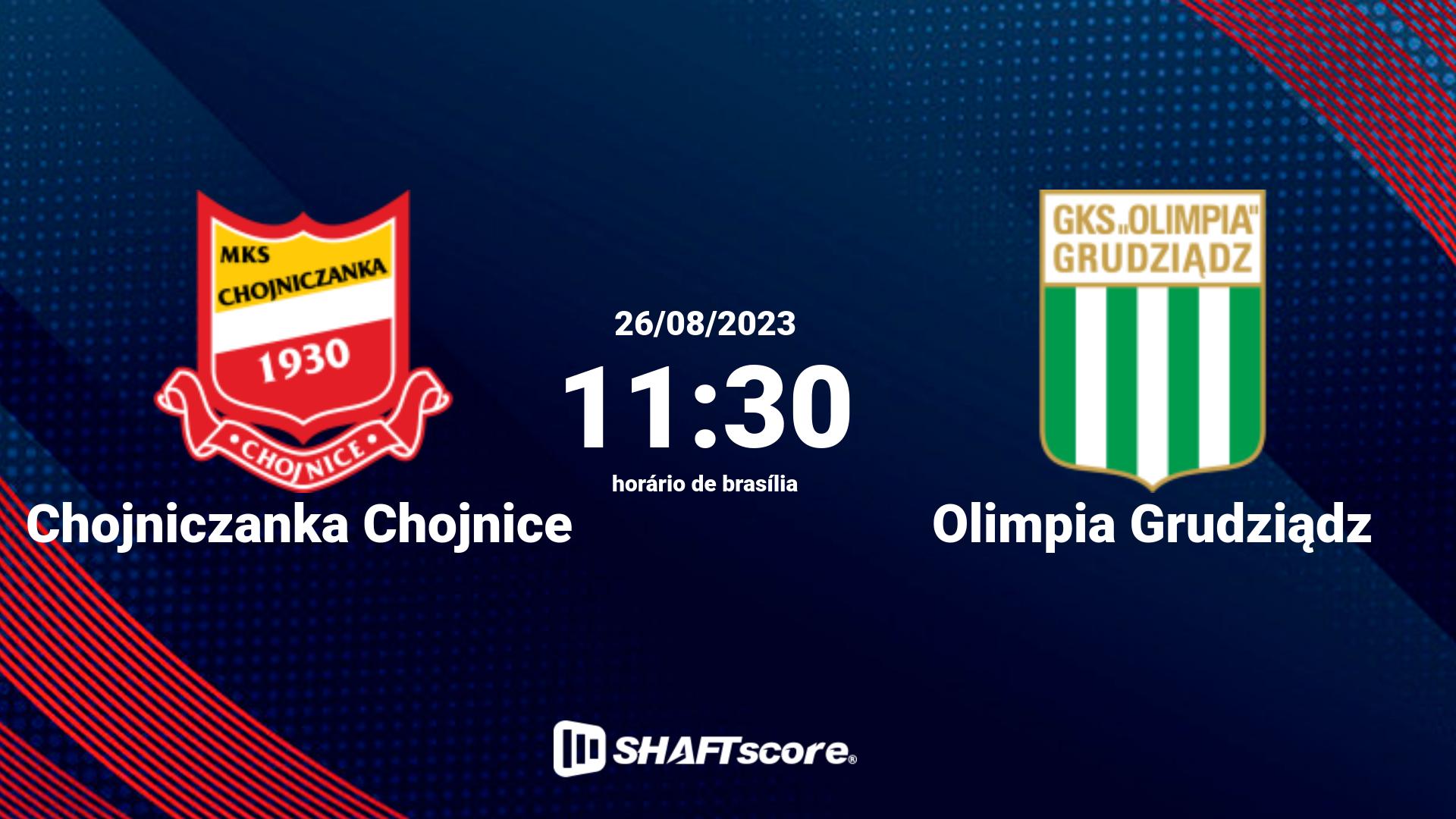 Estatísticas do jogo Chojniczanka Chojnice vs Olimpia Grudziądz 26.08 11:30