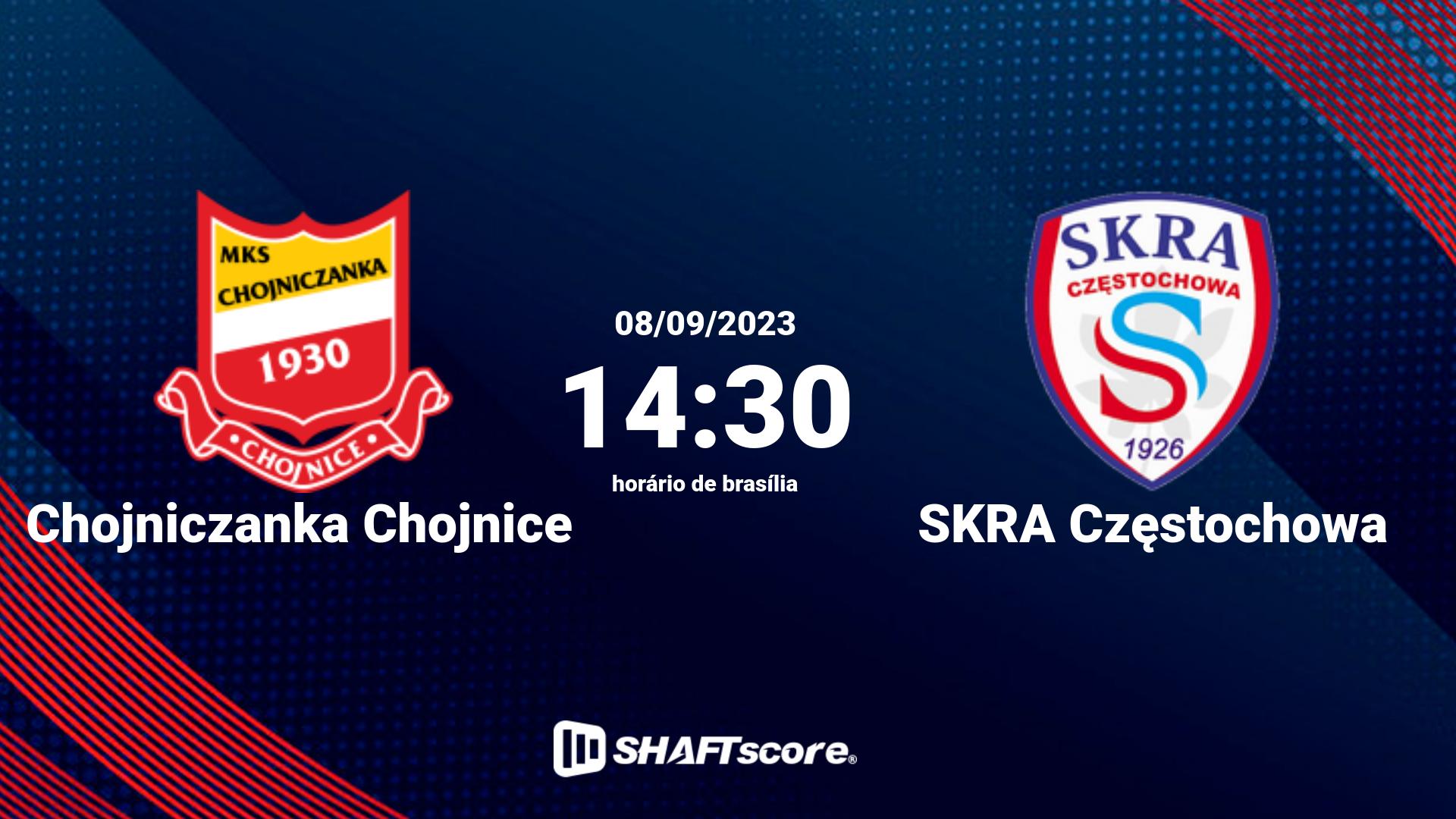 Estatísticas do jogo Chojniczanka Chojnice vs SKRA Częstochowa 08.09 14:30