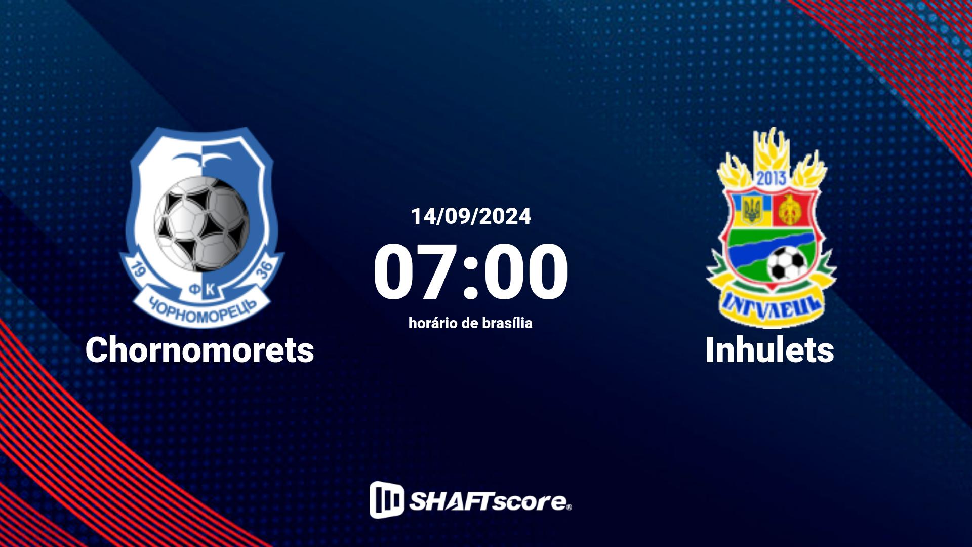 Estatísticas do jogo Chornomorets vs Inhulets 14.09 07:00