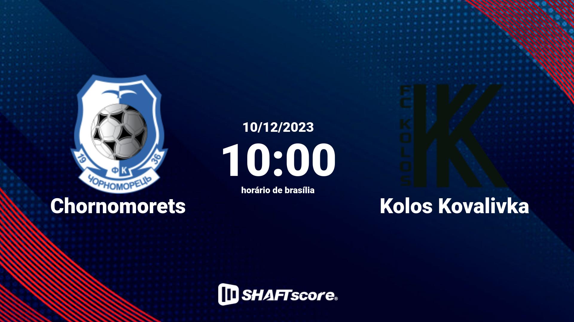 Estatísticas do jogo Chornomorets vs Kolos Kovalivka 10.12 10:00