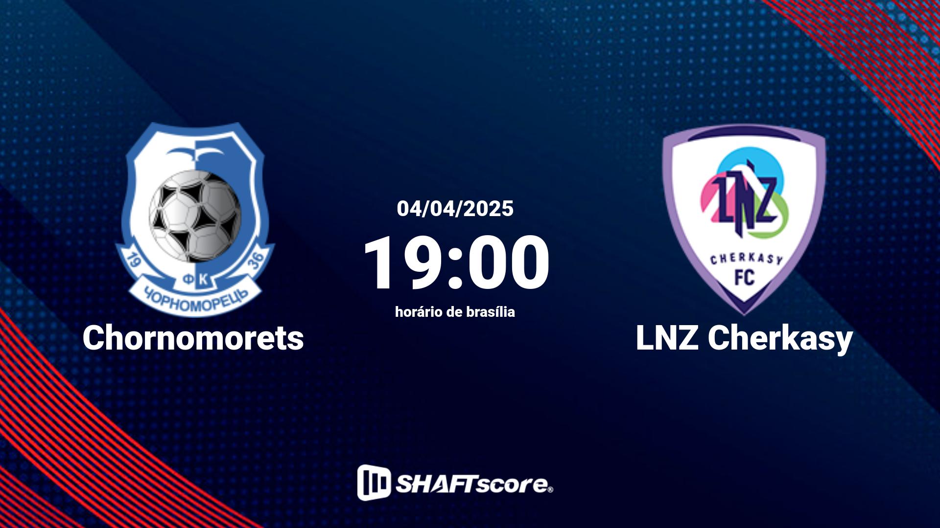 Estatísticas do jogo Chornomorets vs LNZ Cherkasy 04.04 19:00