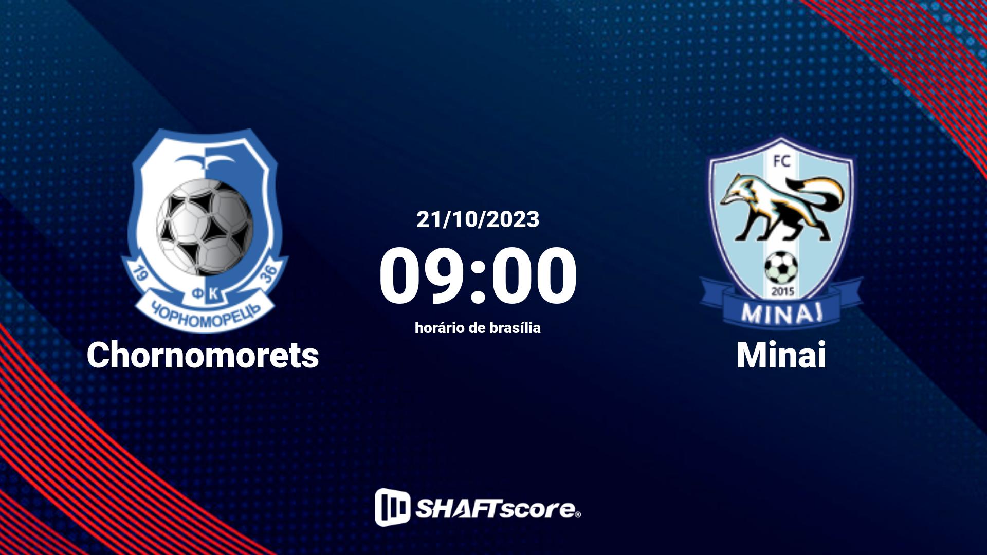 Estatísticas do jogo Chornomorets vs Minai 21.10 09:00
