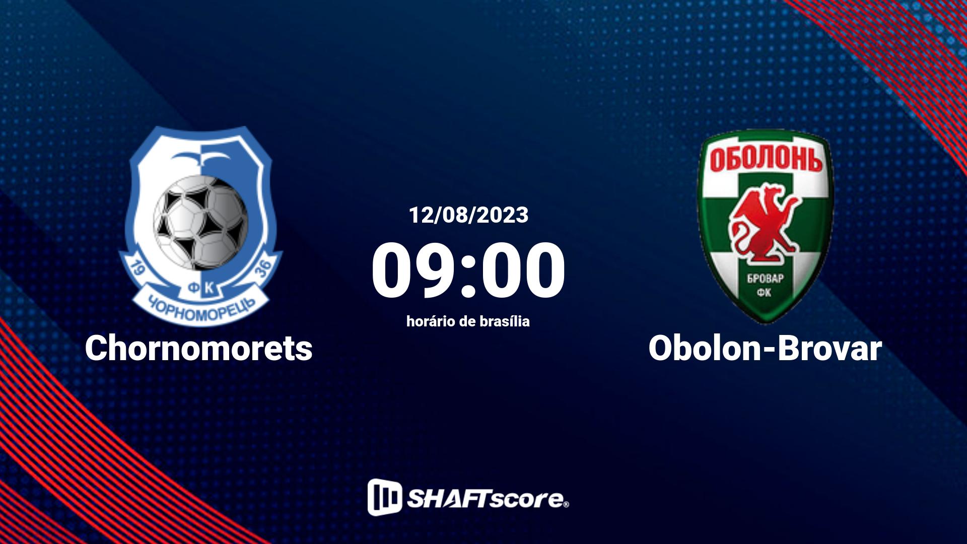 Estatísticas do jogo Chornomorets vs Obolon-Brovar 12.08 09:00